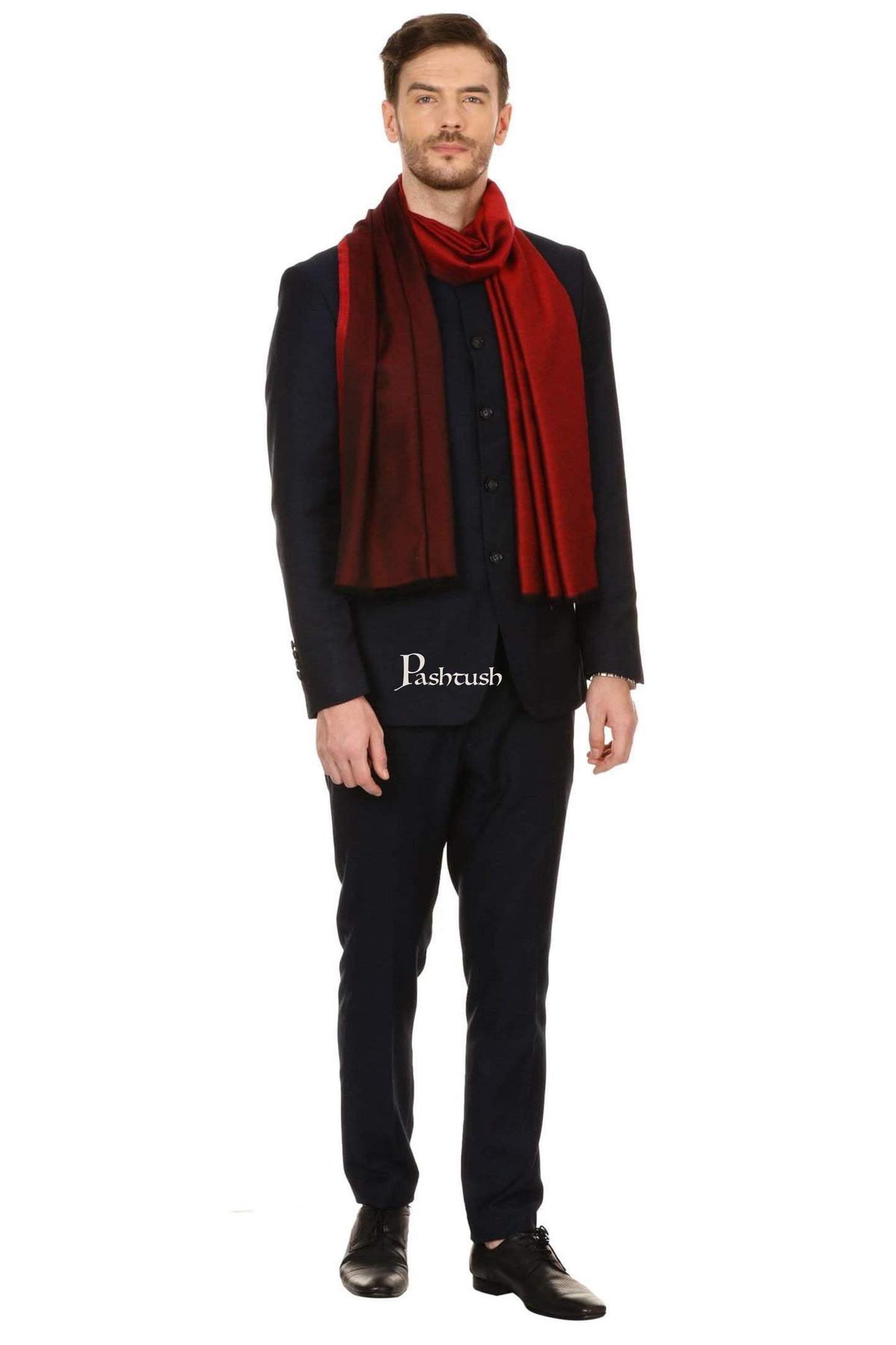 Pashtush India Mens Scarves Stoles and Mufflers Pashtush Mens Fine Soft Ethnic Stole - Maroon
