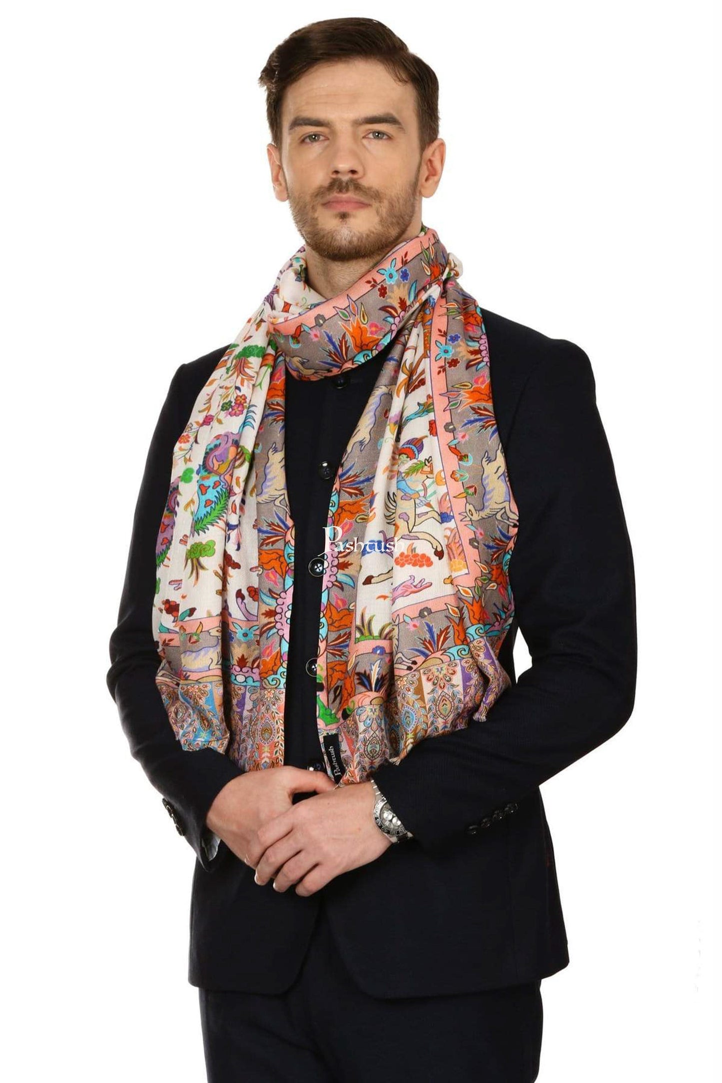 Pashtush India Mens Scarves Stoles and Mufflers Pashtush Mens Fine Soft Ethnic Stole - Multi Color