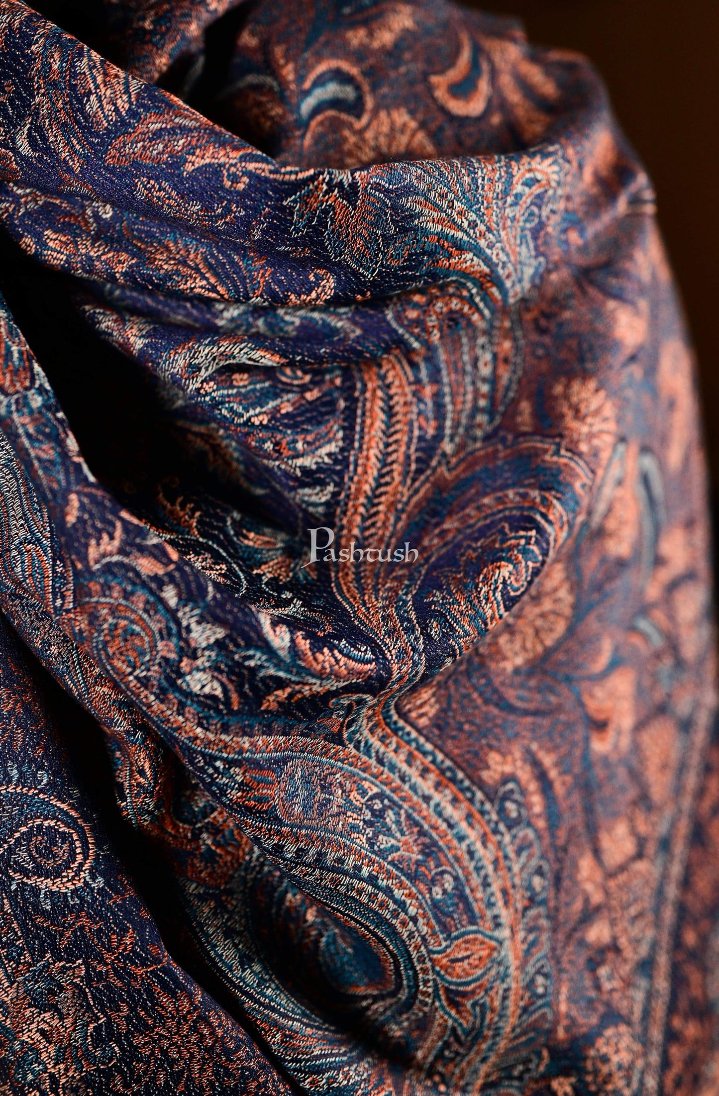 Pashtush India 70x200 Pashtush Mens fine Soft Ethnic Stole Navy Blue