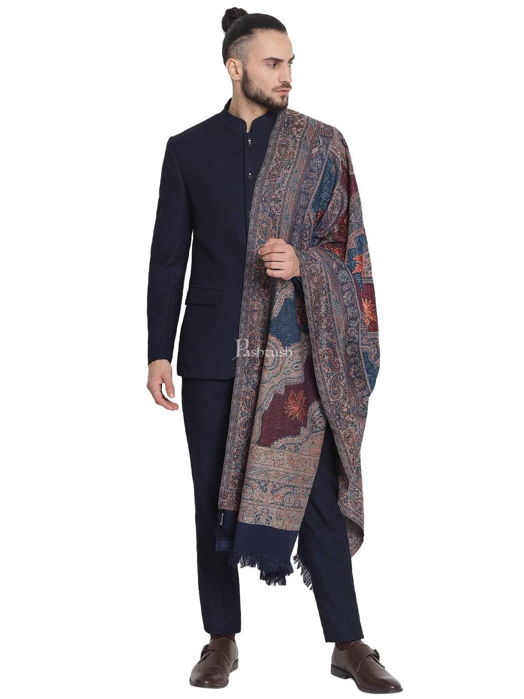 Pashtush India 70x200 Pashtush Mens fine Soft Ethnic Stole Navy Blue