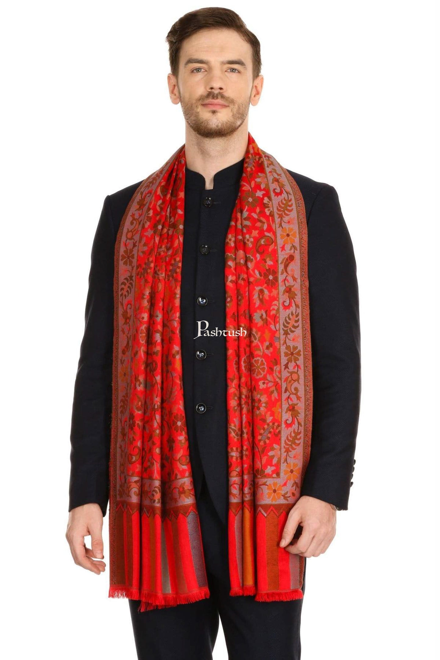Pashtush India Mens Scarves Stoles and Mufflers Pashtush Mens Fine Soft Ethnic Stole - Red