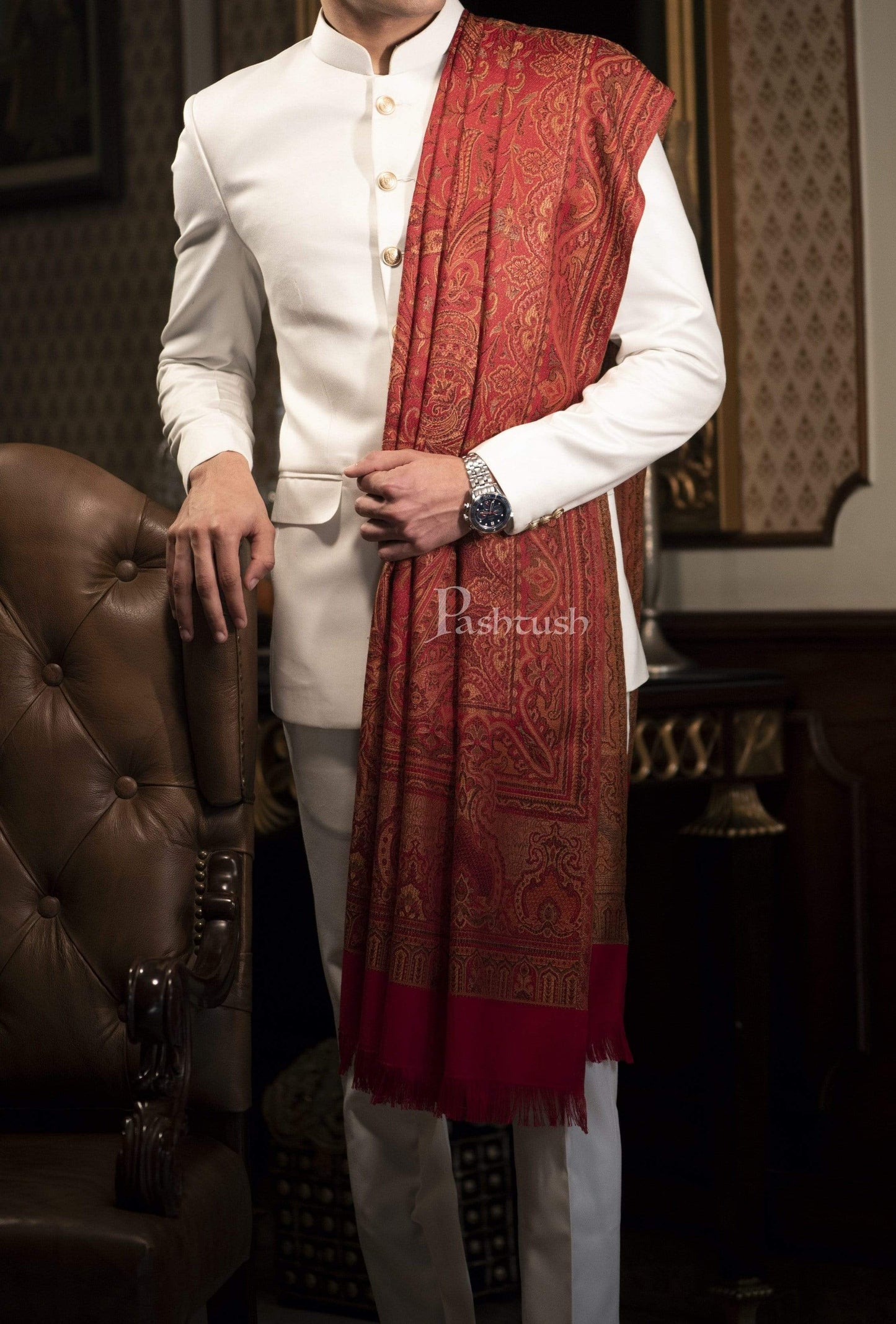 Pashtush India 100x200 Pashtush Mens fine Soft Ethnic Stole, Reversible