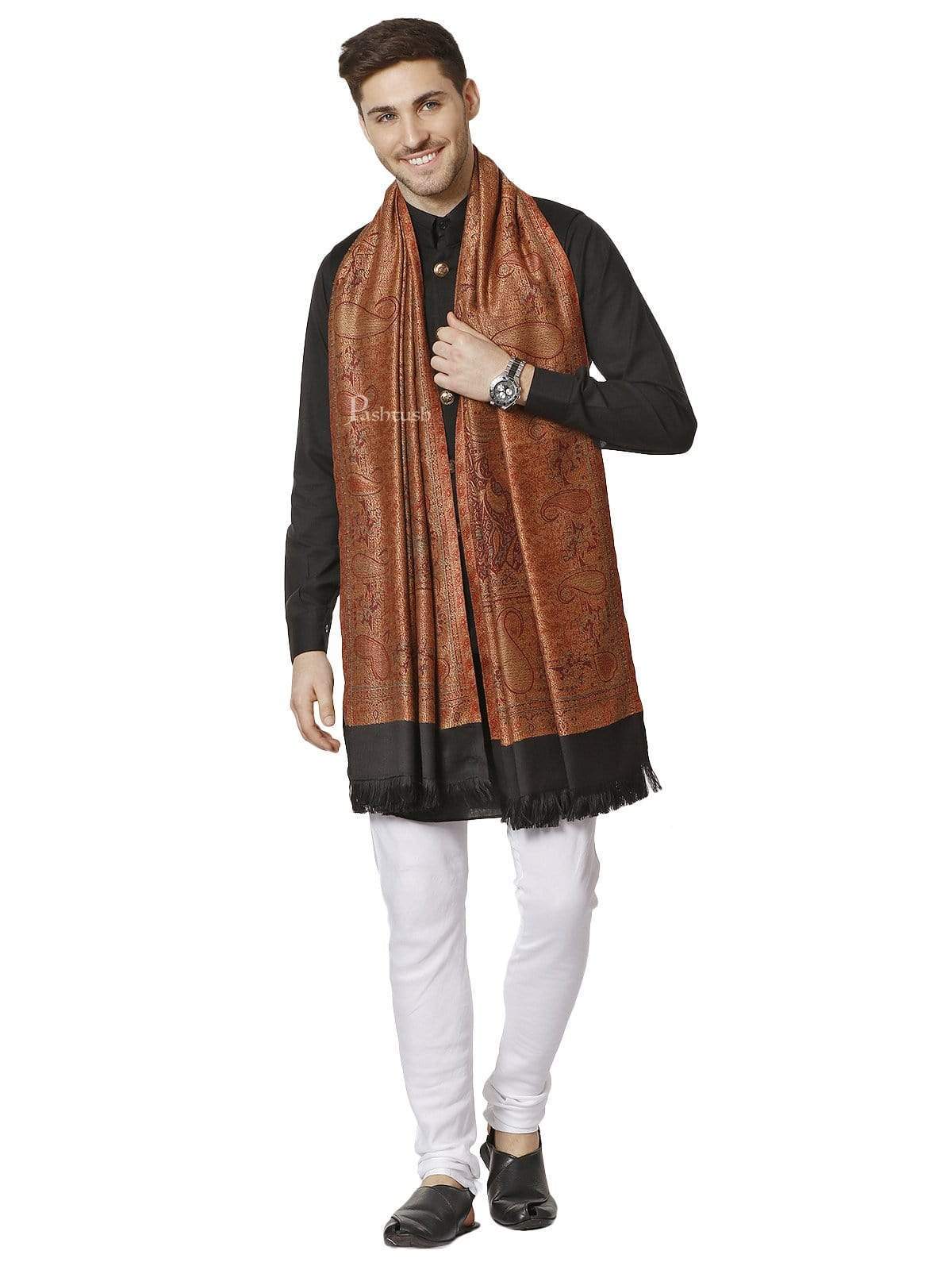 Pashtush India 100x200 PASHTUSH MENS FINE SOFT ETHNIC STOLE, Reversible