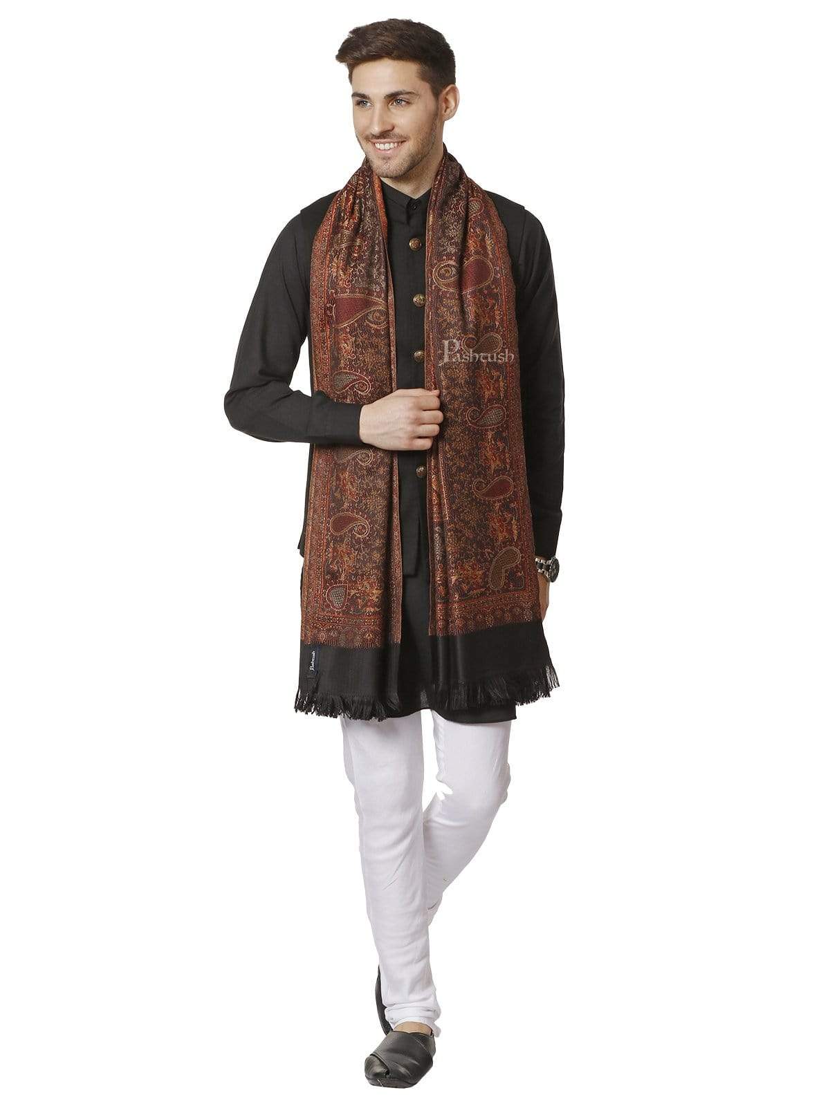 Pashtush India 100x200 PASHTUSH MENS FINE SOFT ETHNIC STOLE, Reversible