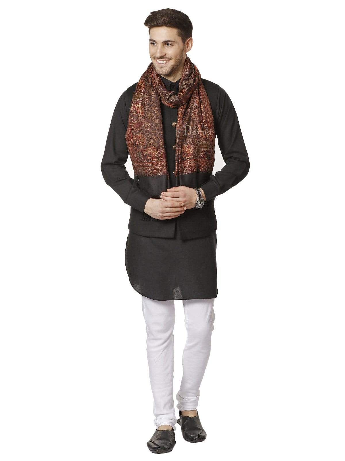 Pashtush India 100x200 PASHTUSH MENS FINE SOFT ETHNIC STOLE, Reversible