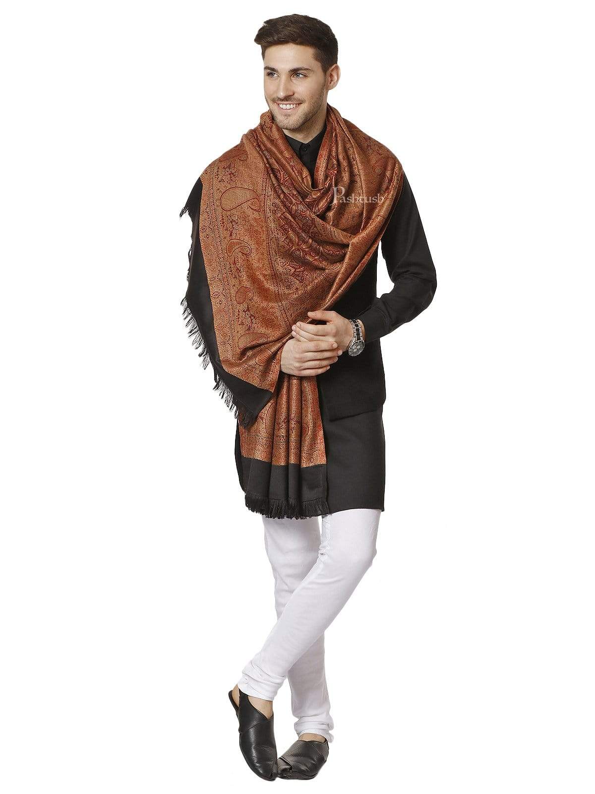 Pashtush India 100x200 PASHTUSH MENS FINE SOFT ETHNIC STOLE, Reversible