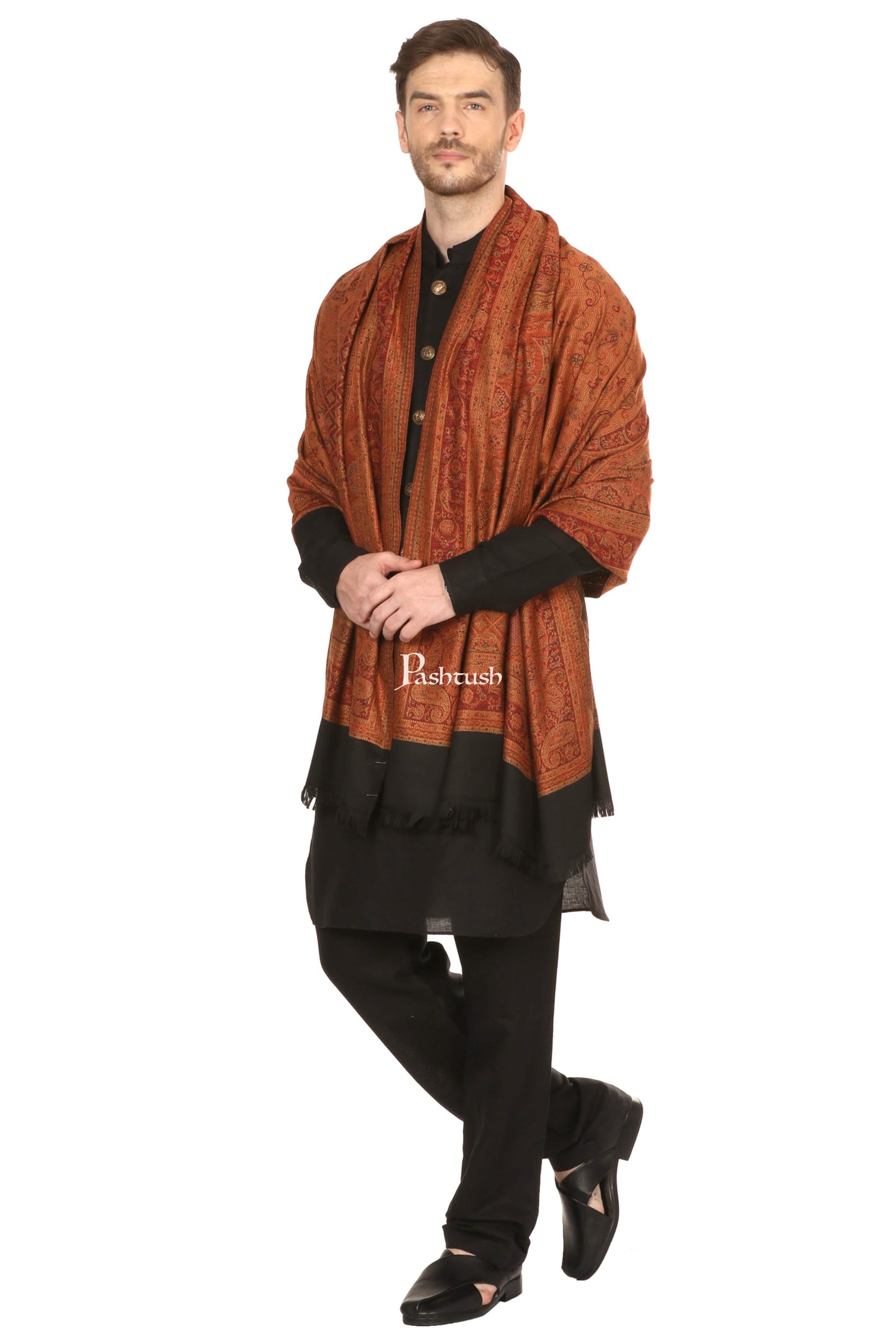 Pashtush India Mens Scarves Stoles and Mufflers Pashtush Mens Fine Soft Ethnic Stole, Reversible