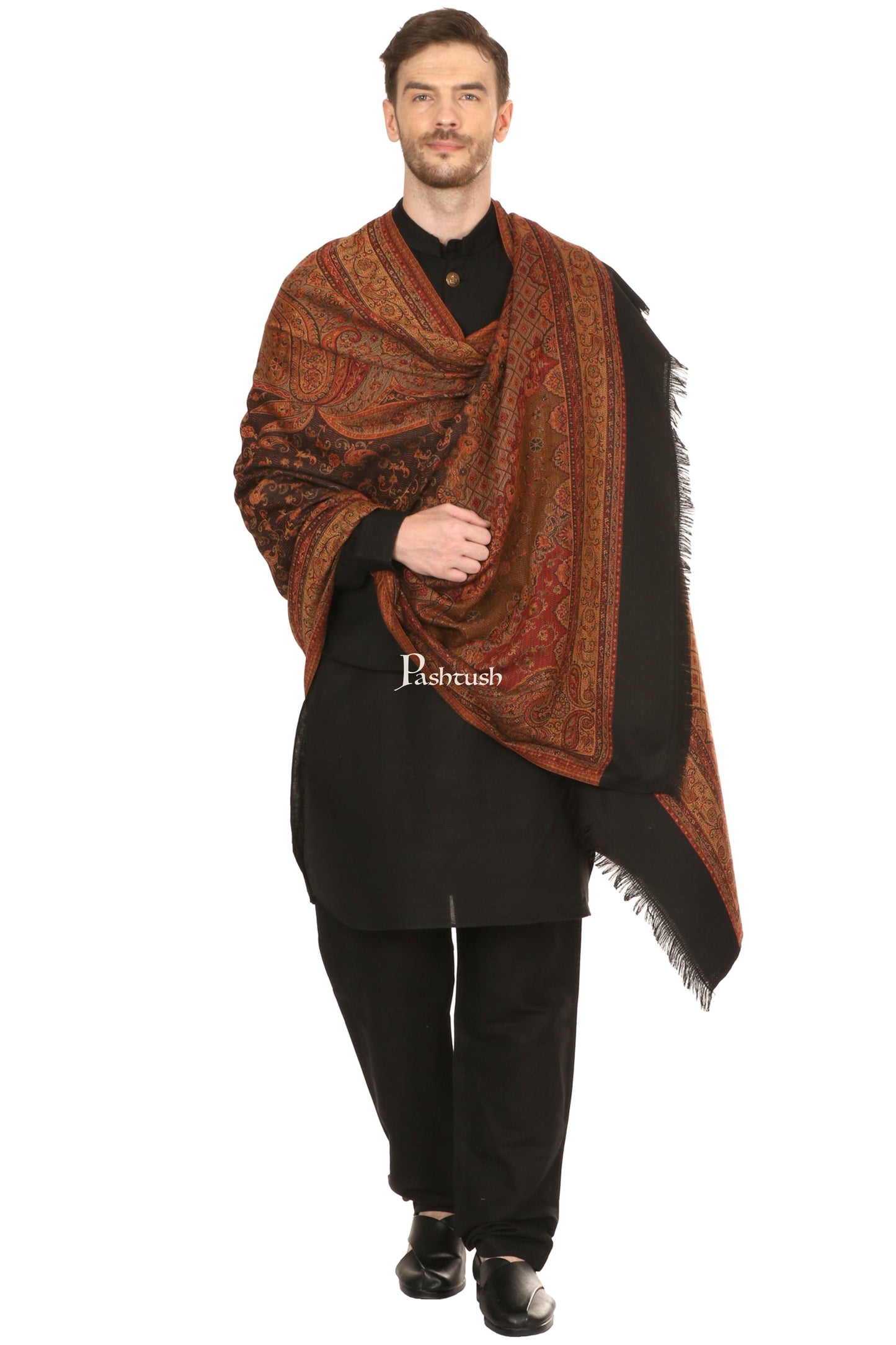 Pashtush India Mens Scarves Stoles and Mufflers Pashtush Mens Fine Soft Ethnic Stole, Reversible