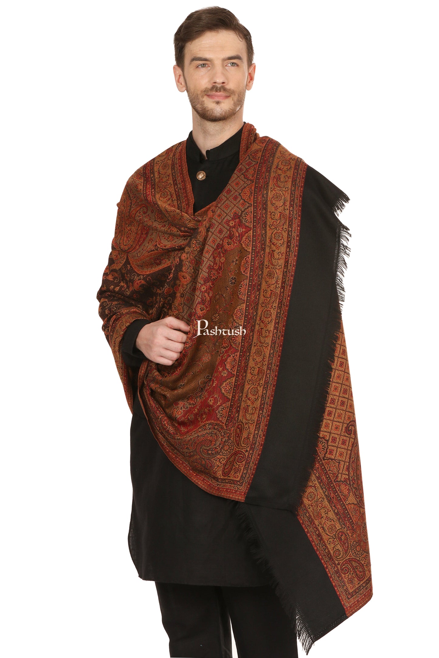 Pashtush India Mens Scarves Stoles and Mufflers Pashtush Mens Fine Soft Ethnic Stole, Reversible