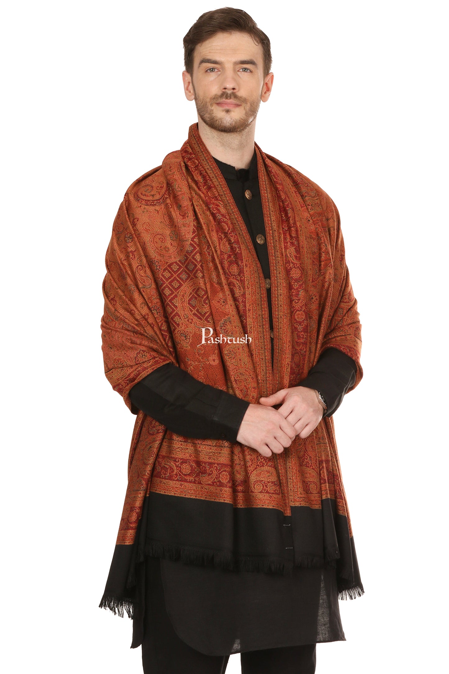 Pashtush India Mens Scarves Stoles and Mufflers Pashtush Mens Fine Soft Ethnic Stole, Reversible