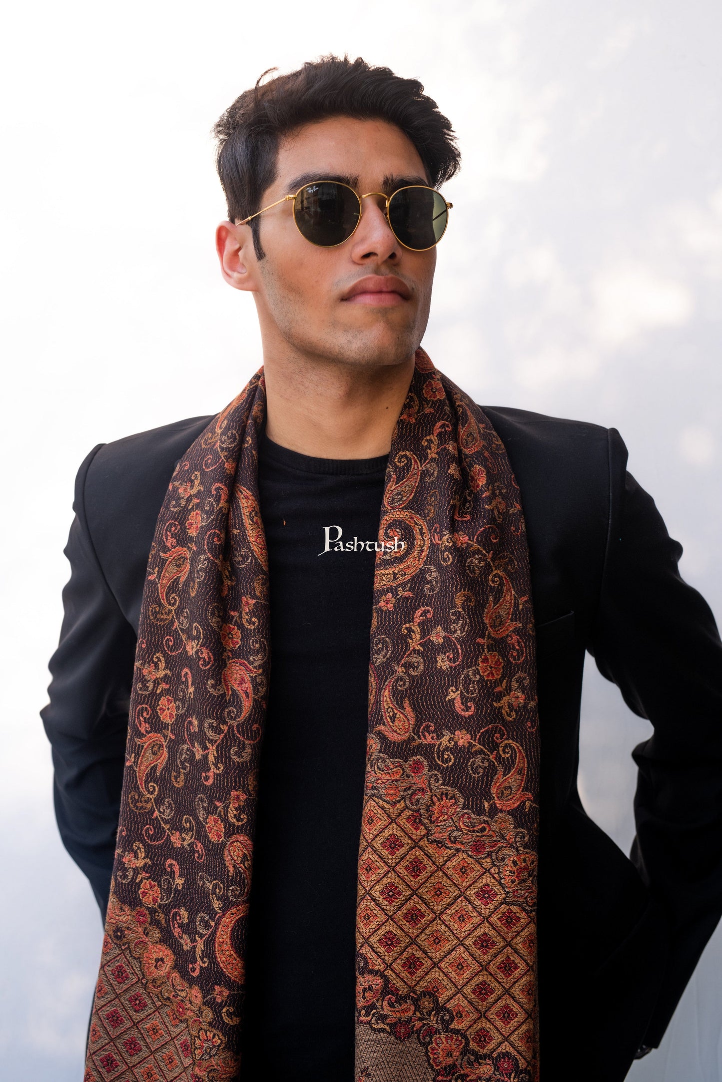 Pashtush India Mens Scarves Stoles and Mufflers Pashtush Mens Fine Soft Ethnic Stole, Reversible