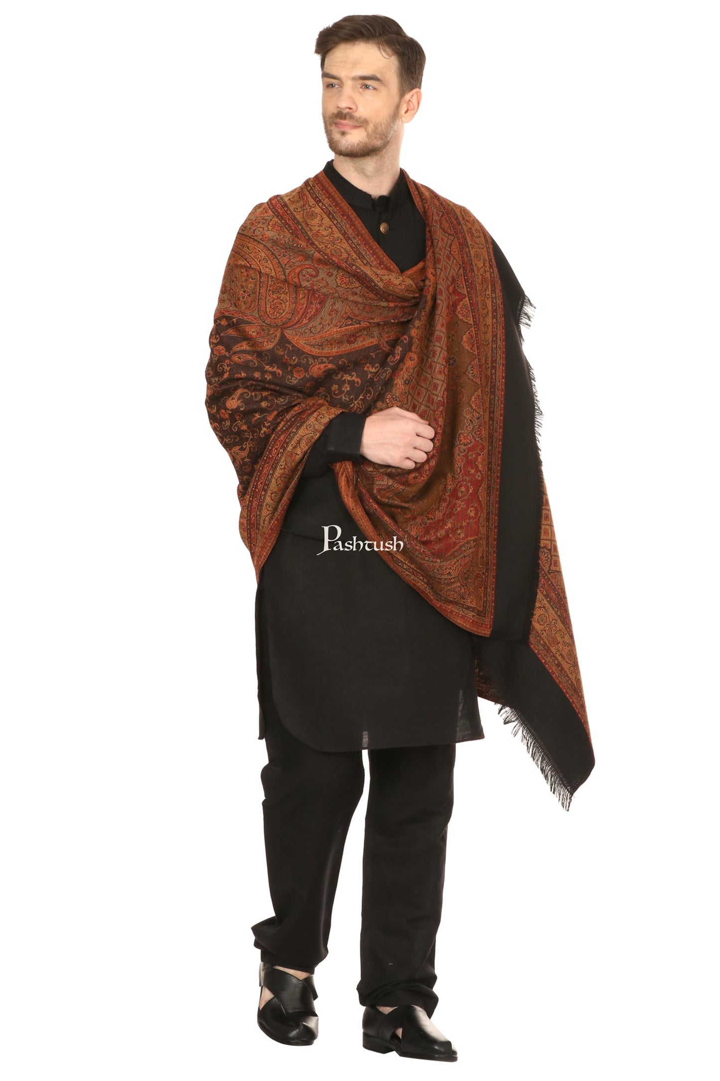 Pashtush India Mens Scarves Stoles and Mufflers Pashtush Mens Fine Soft Ethnic Stole, Reversible