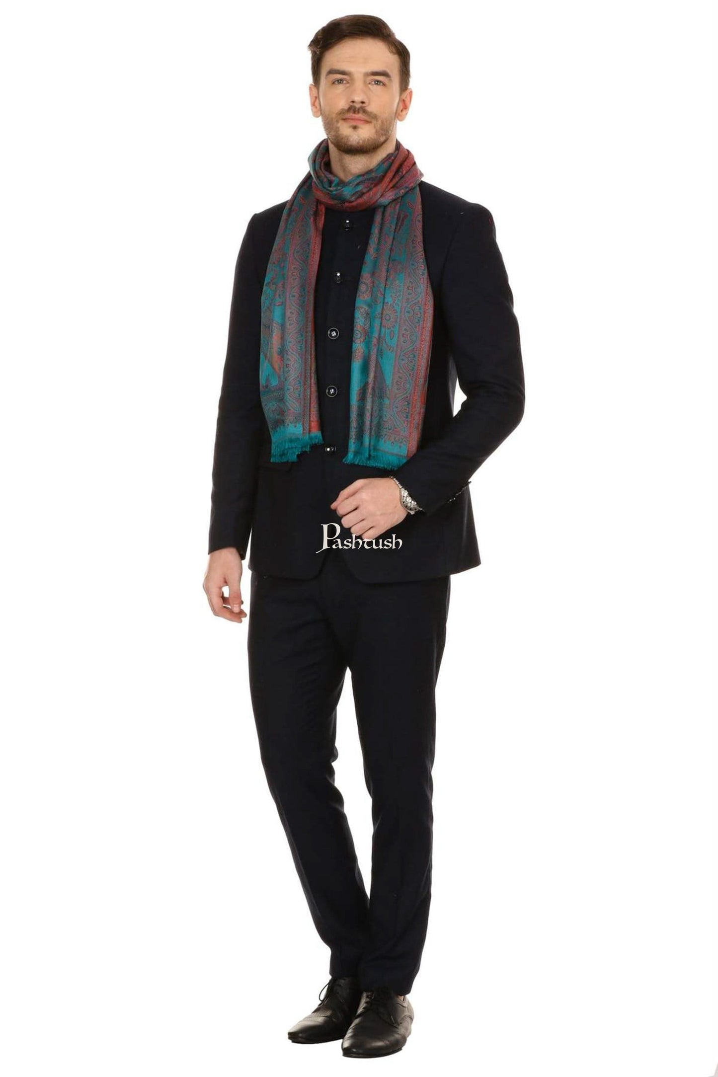 Pashtush India Mens Scarves Stoles and Mufflers Pashtush Mens Fine Soft Ethnic Stole - Seagreen dark