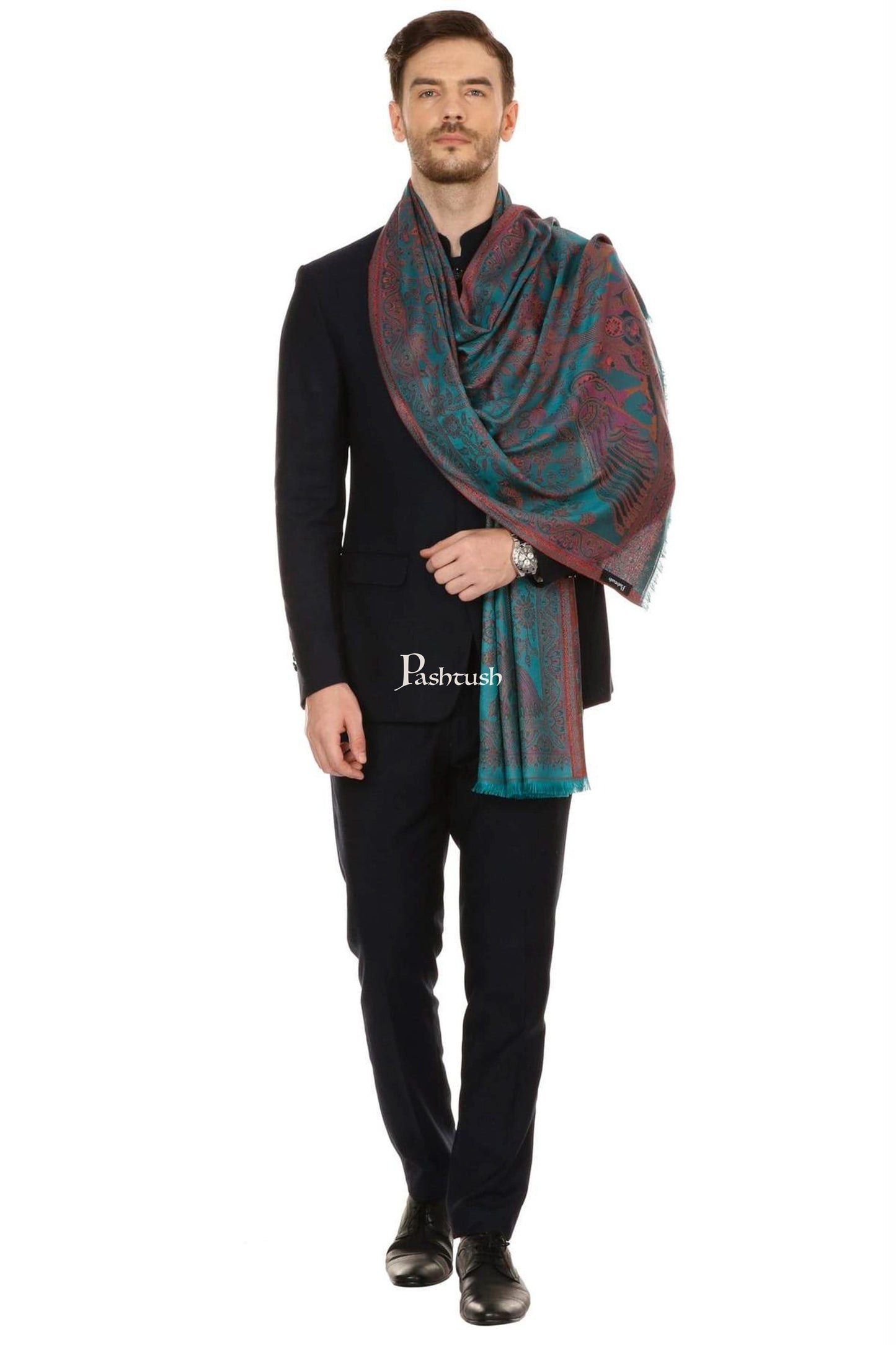Pashtush India Mens Scarves Stoles and Mufflers Pashtush Mens Fine Soft Ethnic Stole - Seagreen dark
