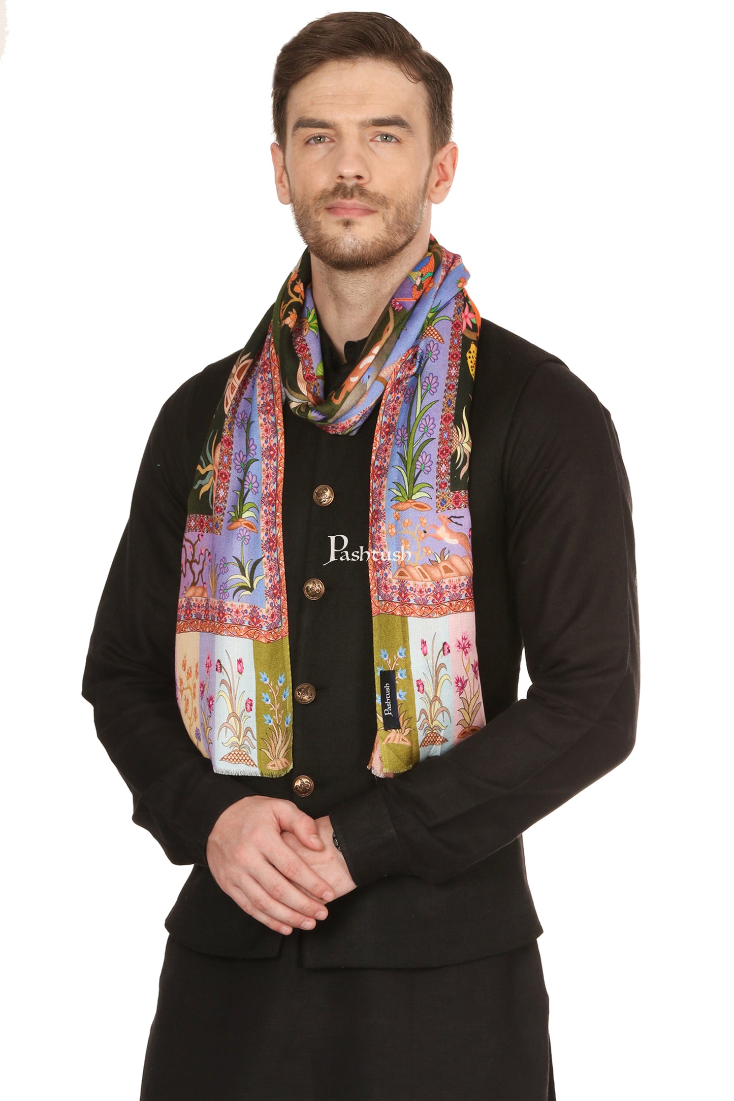 Pashtush India Mens Scarves Stoles and Mufflers Pashtush Mens Fine Soft Ethnic Stole, Shikaardar Design