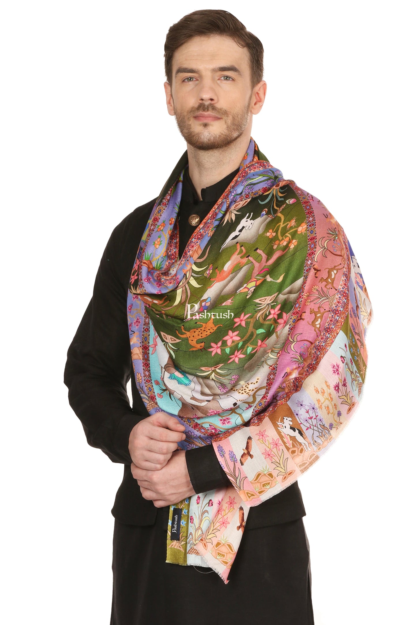 Pashtush India Mens Scarves Stoles and Mufflers Pashtush Mens Fine Soft Ethnic Stole, Shikaardar Design