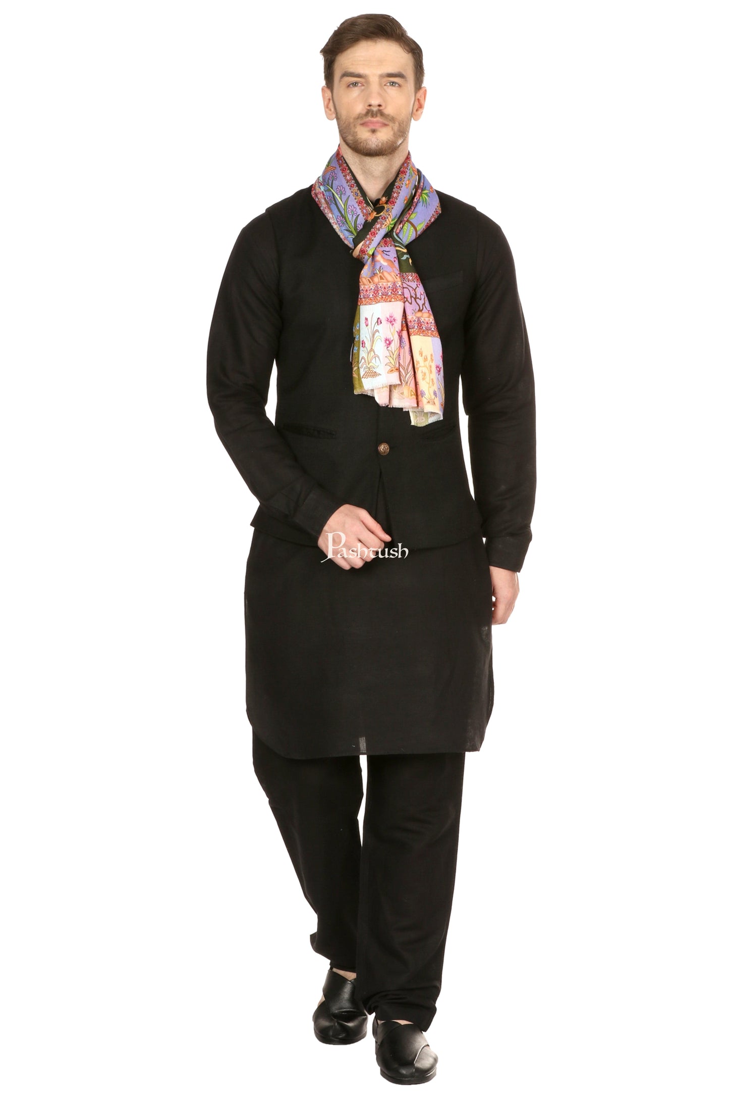 Pashtush India Mens Scarves Stoles and Mufflers Pashtush Mens Fine Soft Ethnic Stole, Shikaardar Design