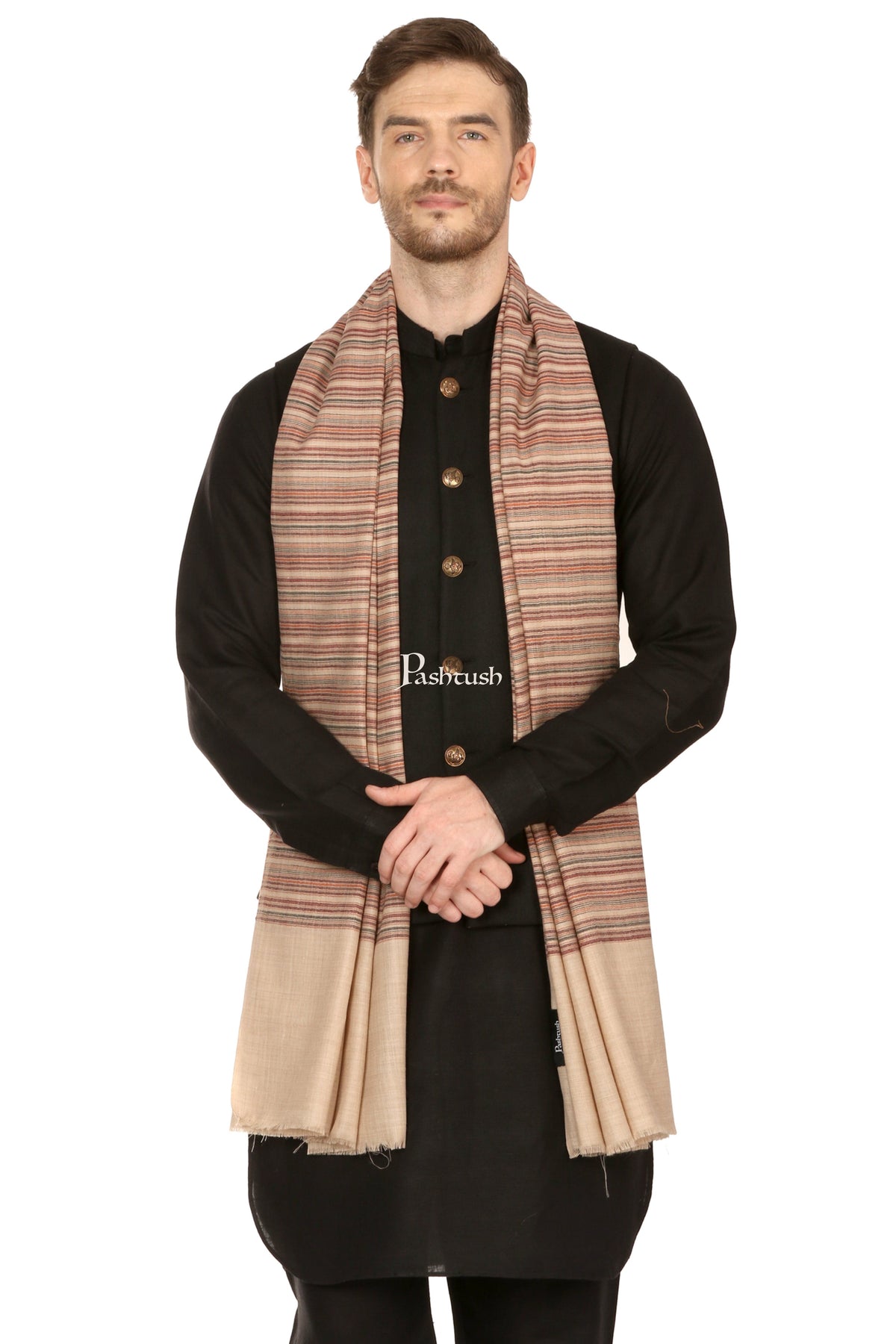 Pashtush India Mens Scarves Stoles and Mufflers Pashtush Mens Fine Soft Striped Stole