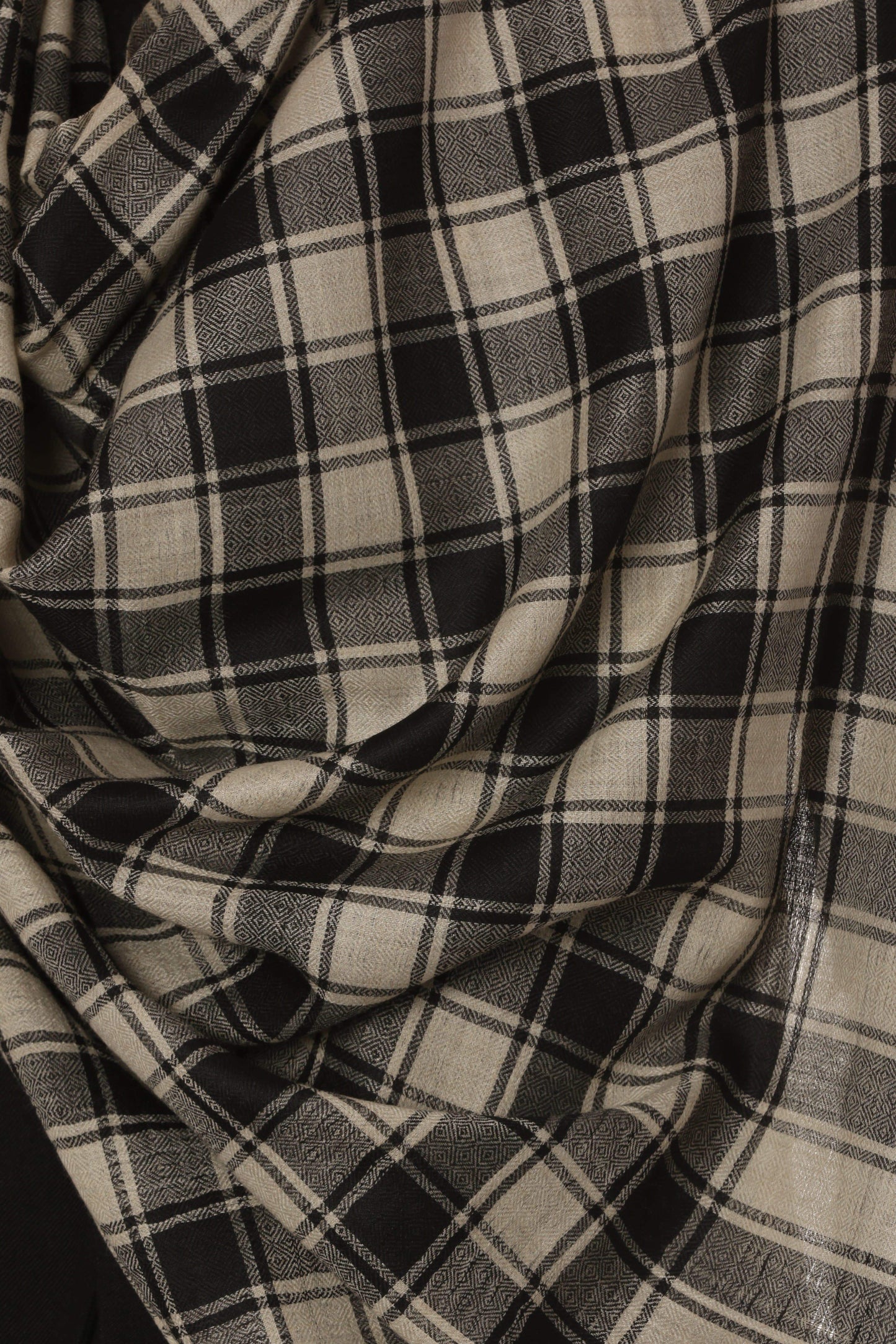 Pashtush India 100x200 Pashtush Mens Fine Wool Checkered Stole, Extra Soft and Warm - Black and Beige