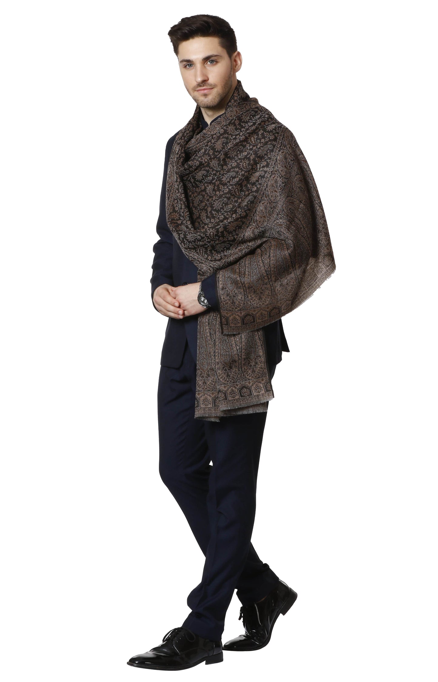 Pashtush India 70x200 Pashtush Mens Fine Wool Ethnic Stole