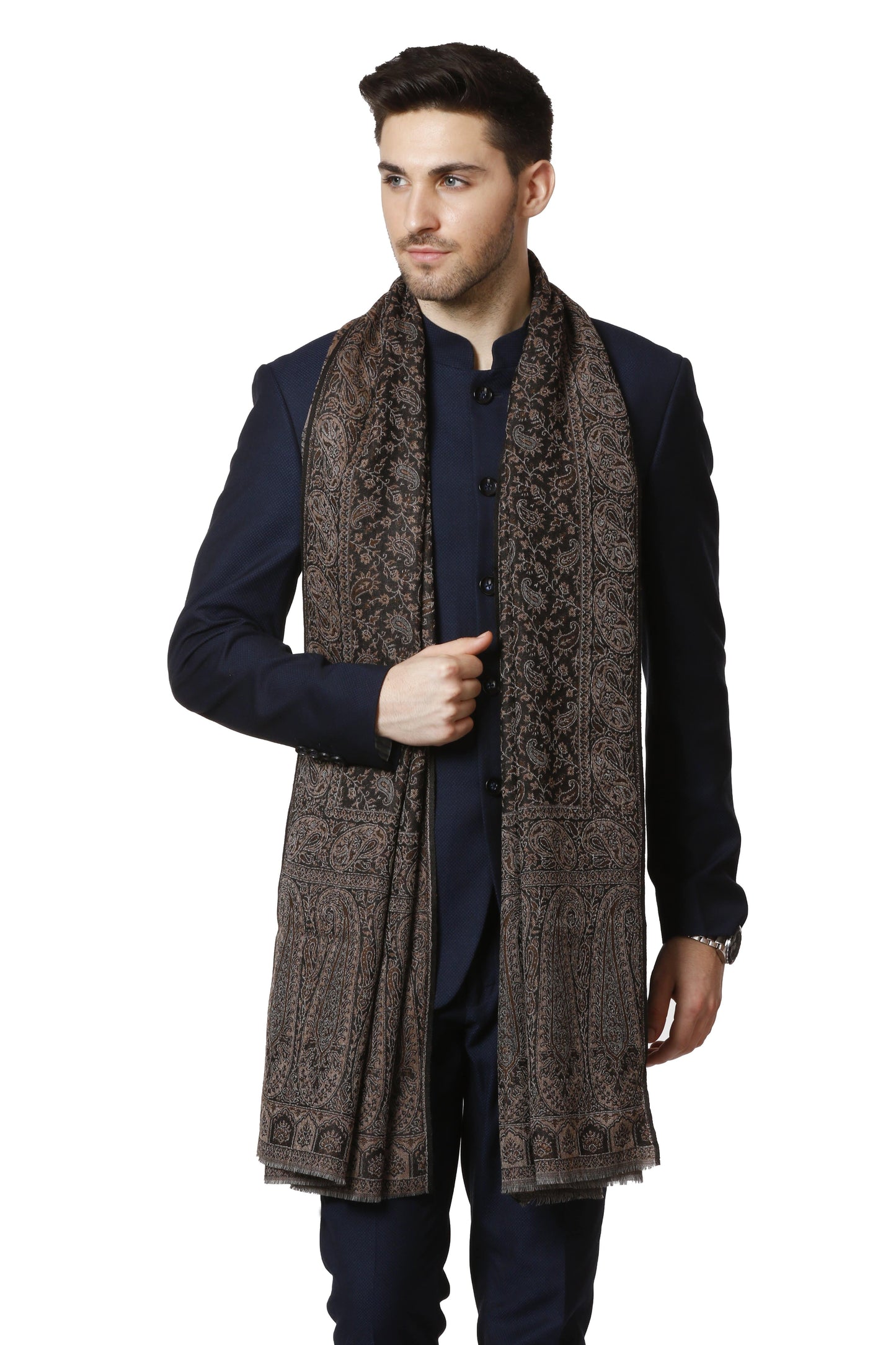 Pashtush India 70x200 Pashtush Mens Fine Wool Ethnic Stole