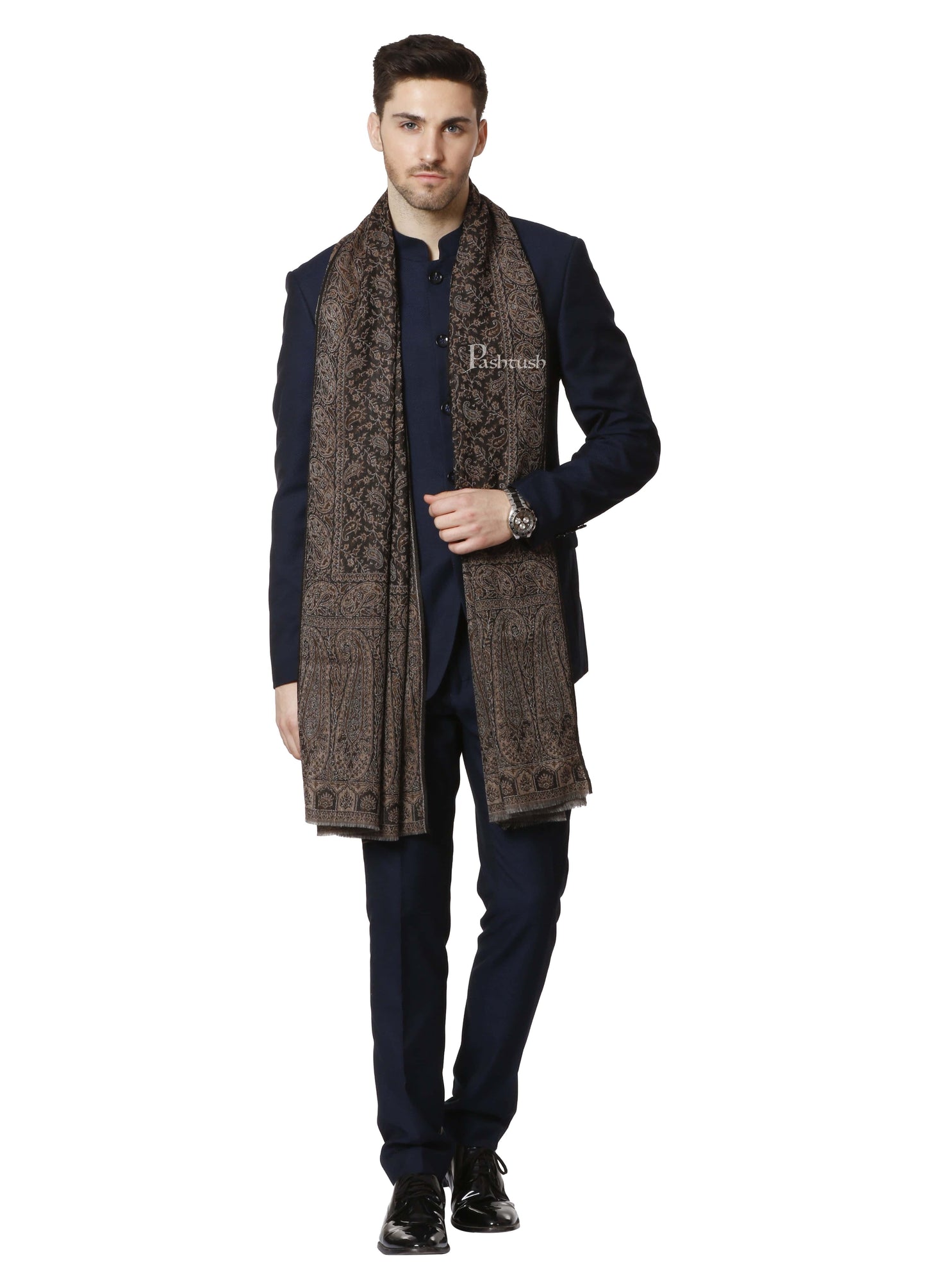 Pashtush India 70x200 Pashtush Mens Fine Wool Ethnic Stole