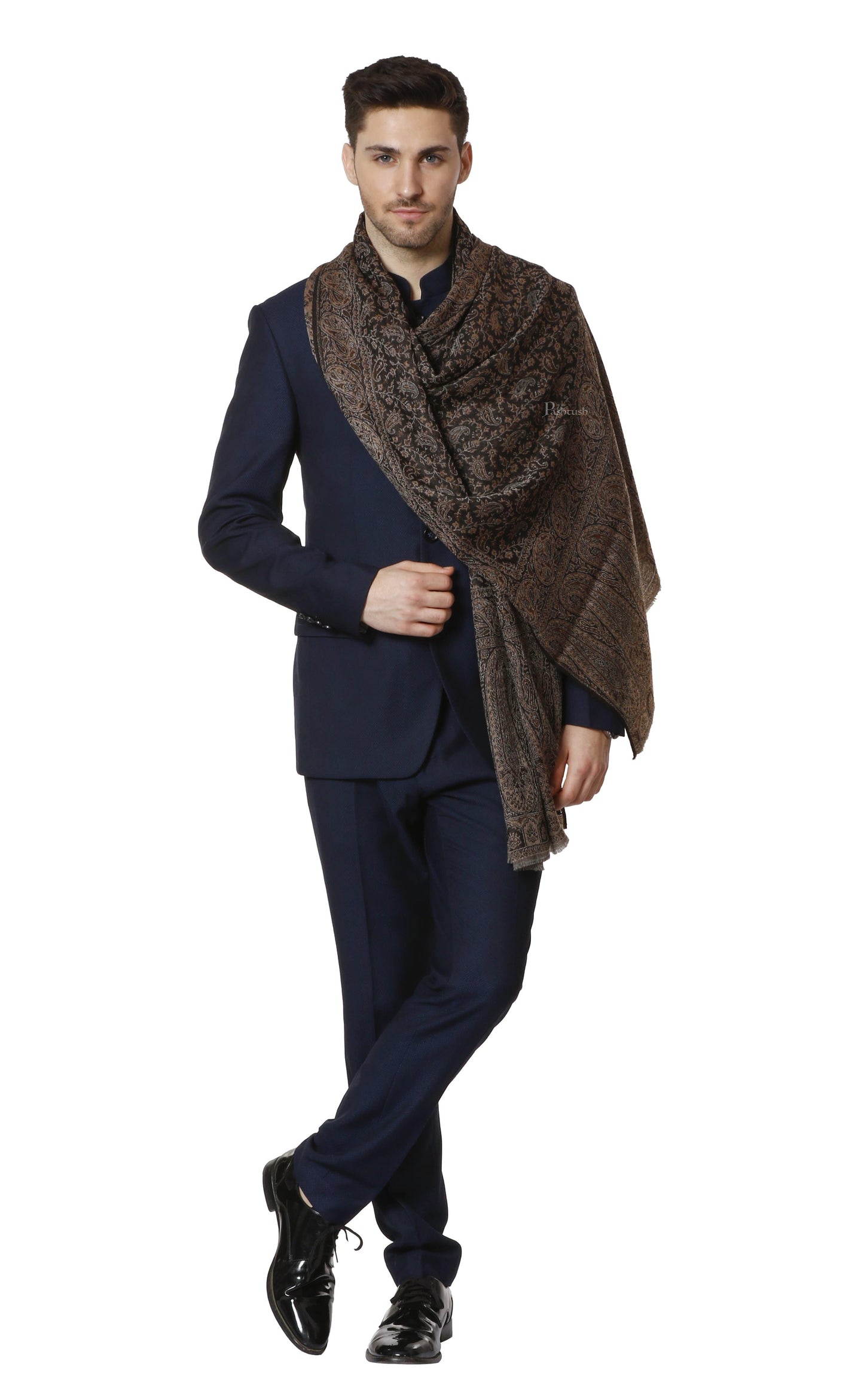 Pashtush India 70x200 Pashtush Mens Fine Wool Ethnic Stole