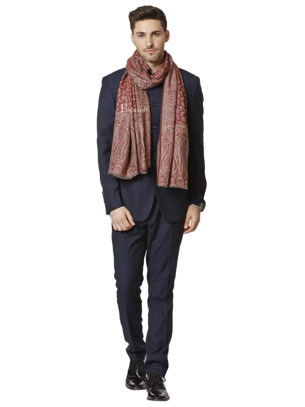 Pashtush India 70x200 Pashtush Mens Fine Wool Ethnic Stole, With Paisley Weave