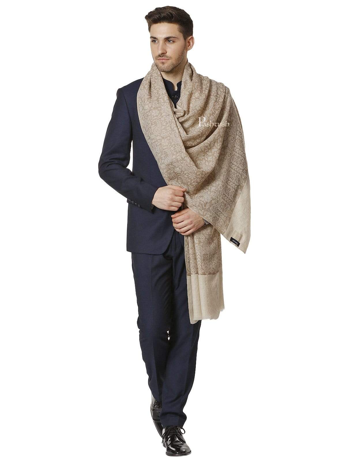 Pashtush India 70x200 Pashtush Mens Fine Wool Ethnic Weave stole