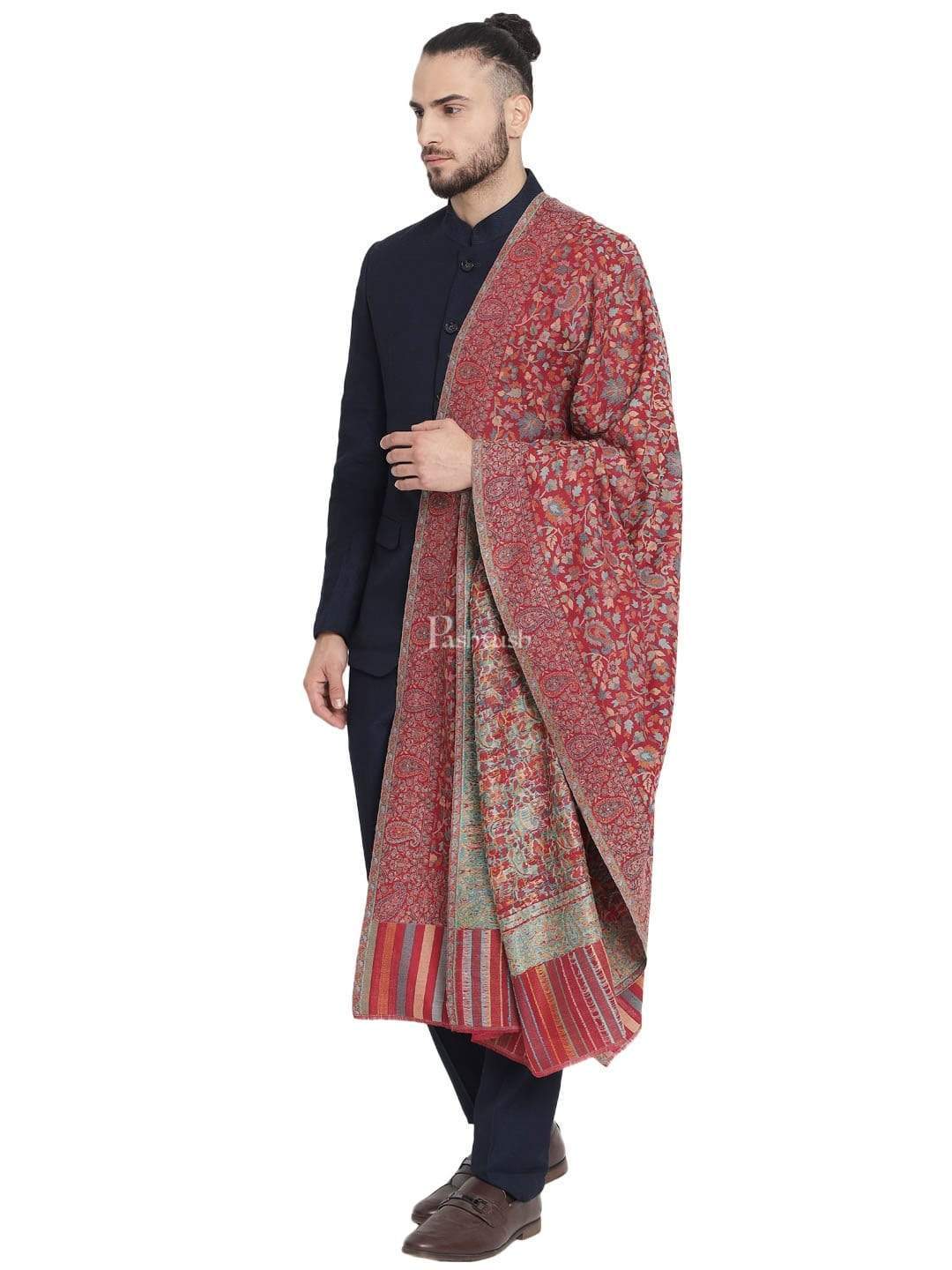 Pashtush India 100x200 Pashtush Mens Fine Wool Ethnic Weave Stole, Soft and Warm