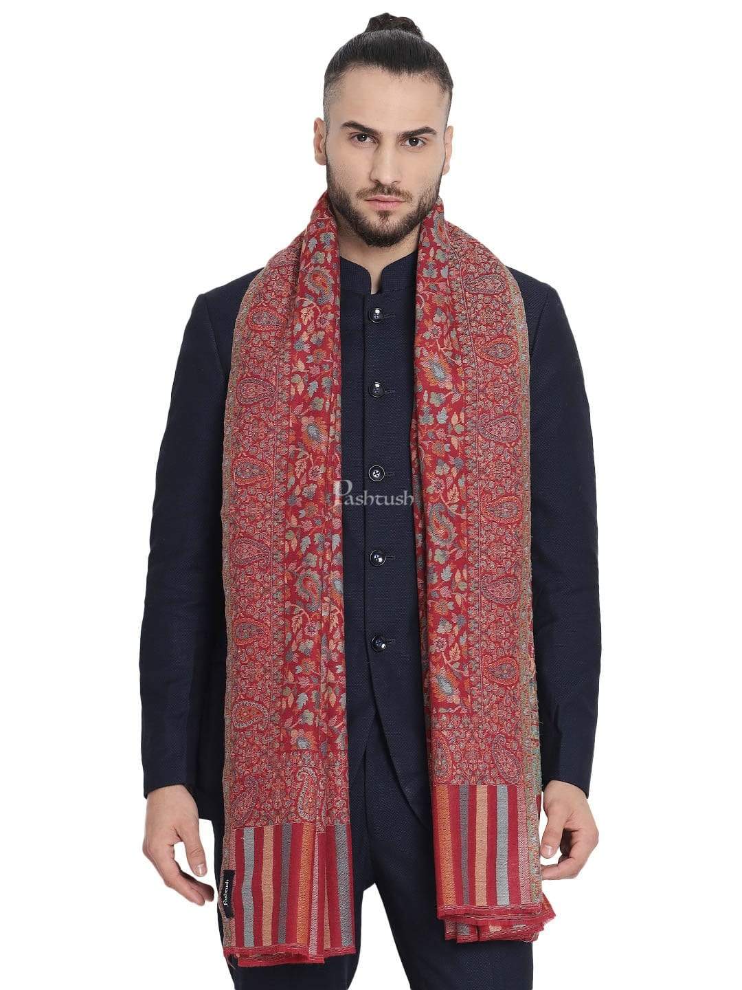 Pashtush India 100x200 Pashtush Mens Fine Wool Ethnic Weave Stole, Soft and Warm