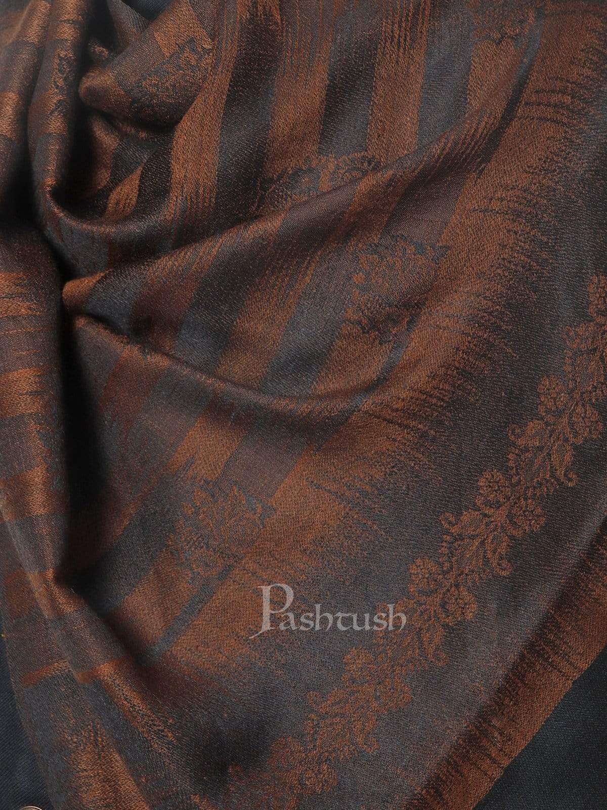Pashtush India 70x200 Pashtush Mens Fine Wool Ikkat Design, Stole, Espresso Brown