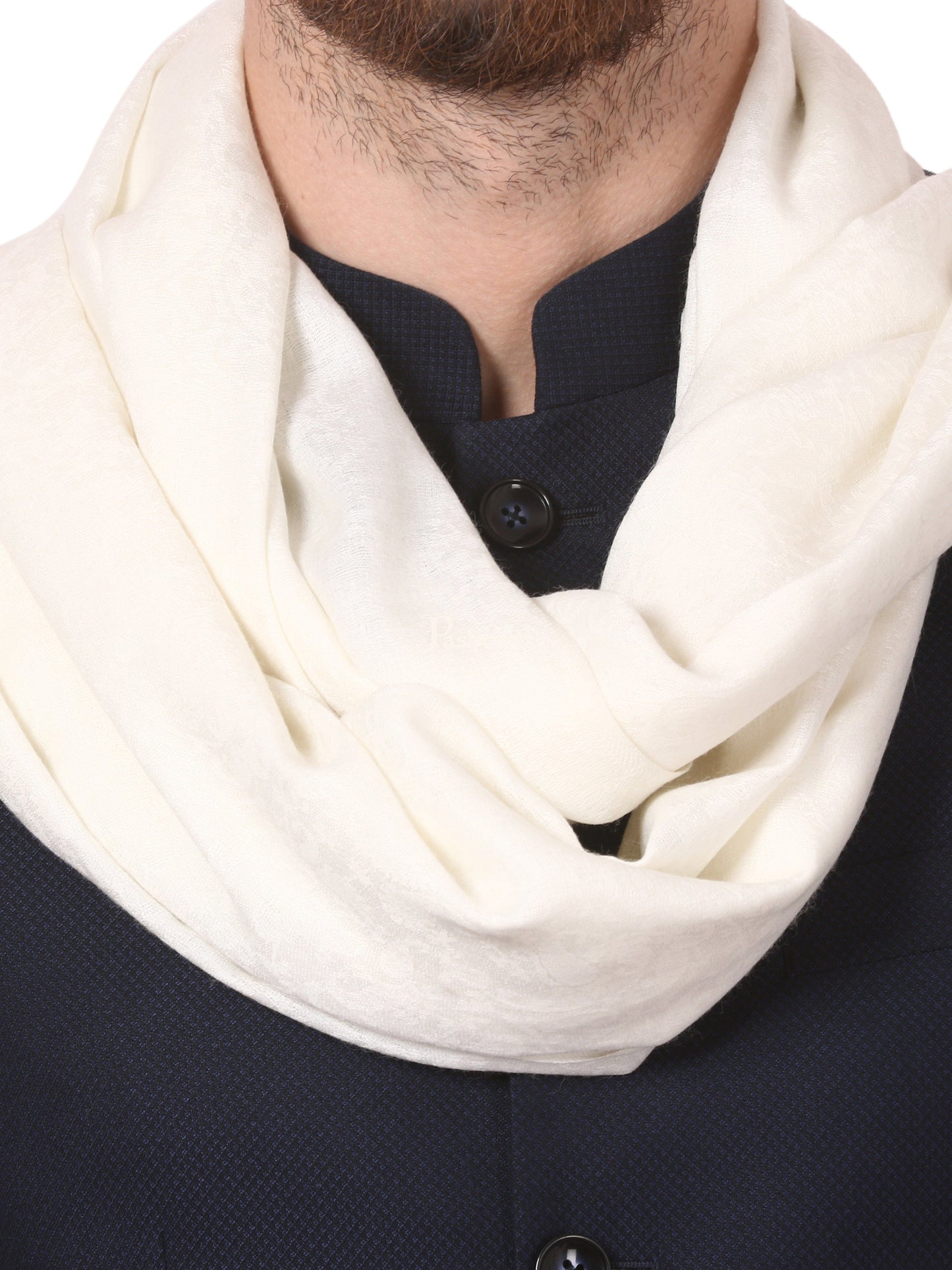 Pashtush India Mens Scarves Stoles and Mufflers Pashtush Mens Fine Wool Jacquard Muffler - Ivory