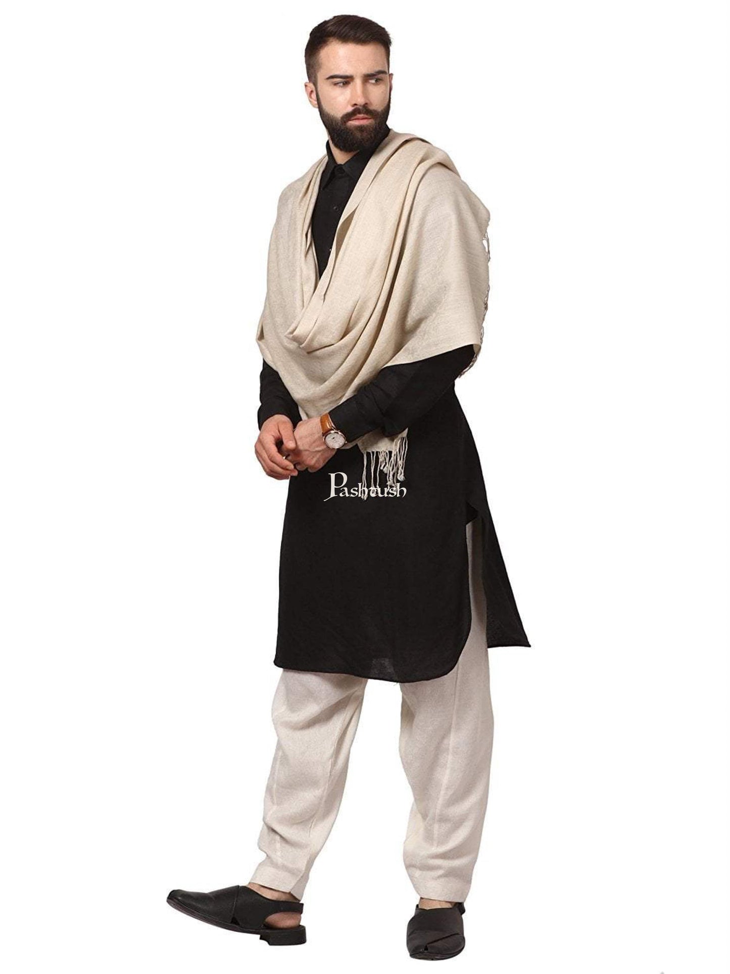 Pashtush India Mens Scarves Stoles and Mufflers Pashtush Mens Fine Wool Jacquard Muffler, Sahara