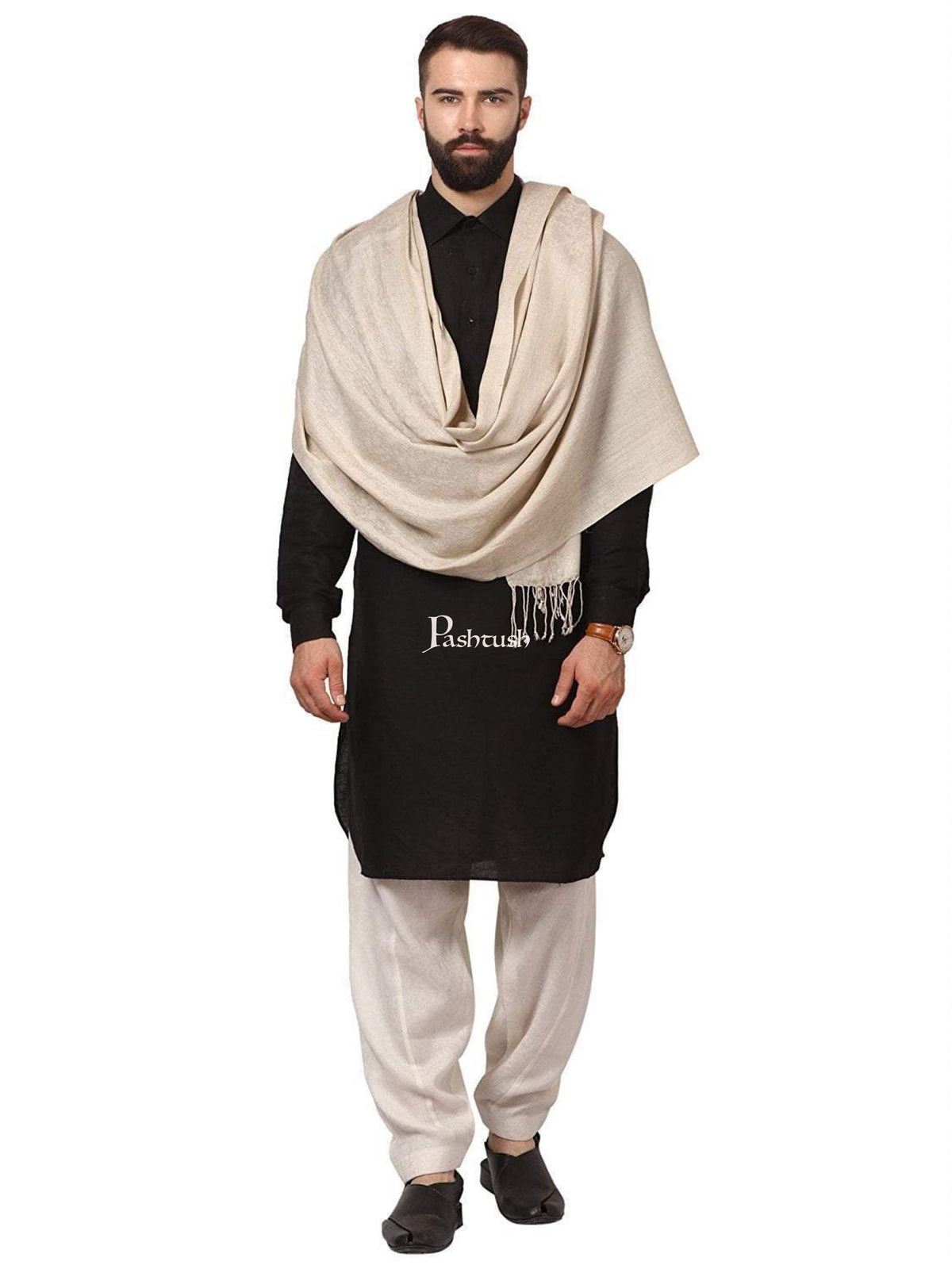 Pashtush India Mens Scarves Stoles and Mufflers Pashtush Mens Fine Wool Jacquard Muffler, Sahara