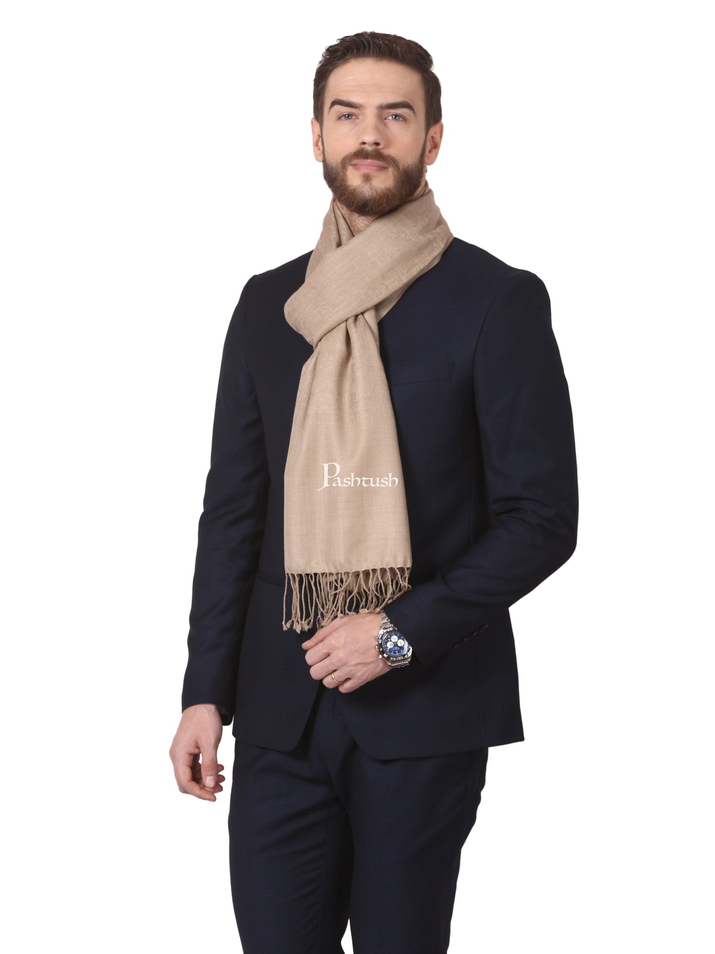 Pashtush India Mens Scarves Stoles and Mufflers Pashtush Mens Fine Wool Jacquard Scarf (Sahara)