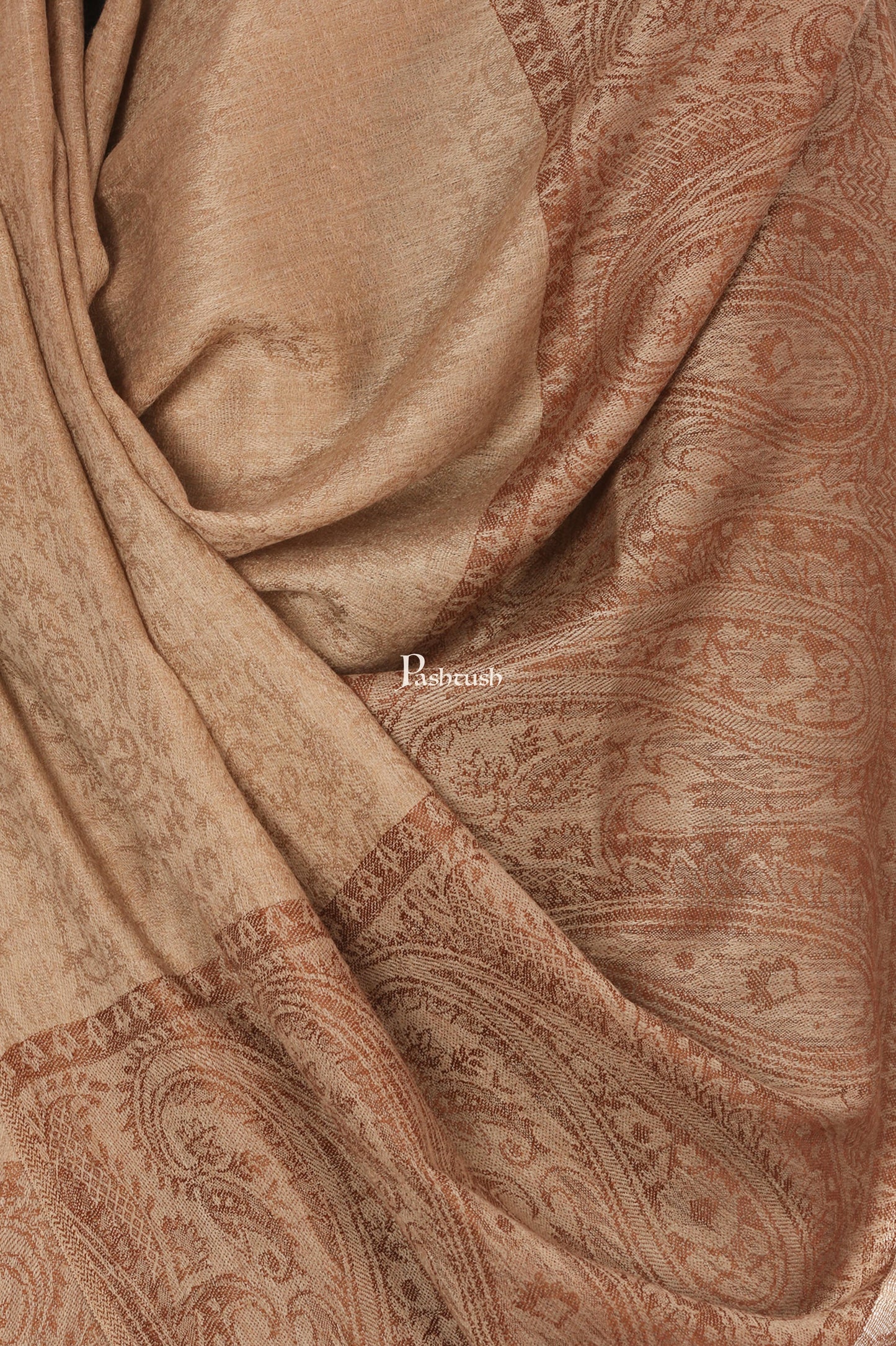 Pashtush India Mens Scarves Stoles and Mufflers Pashtush Mens Fine Wool Jacquard Stole, Beige