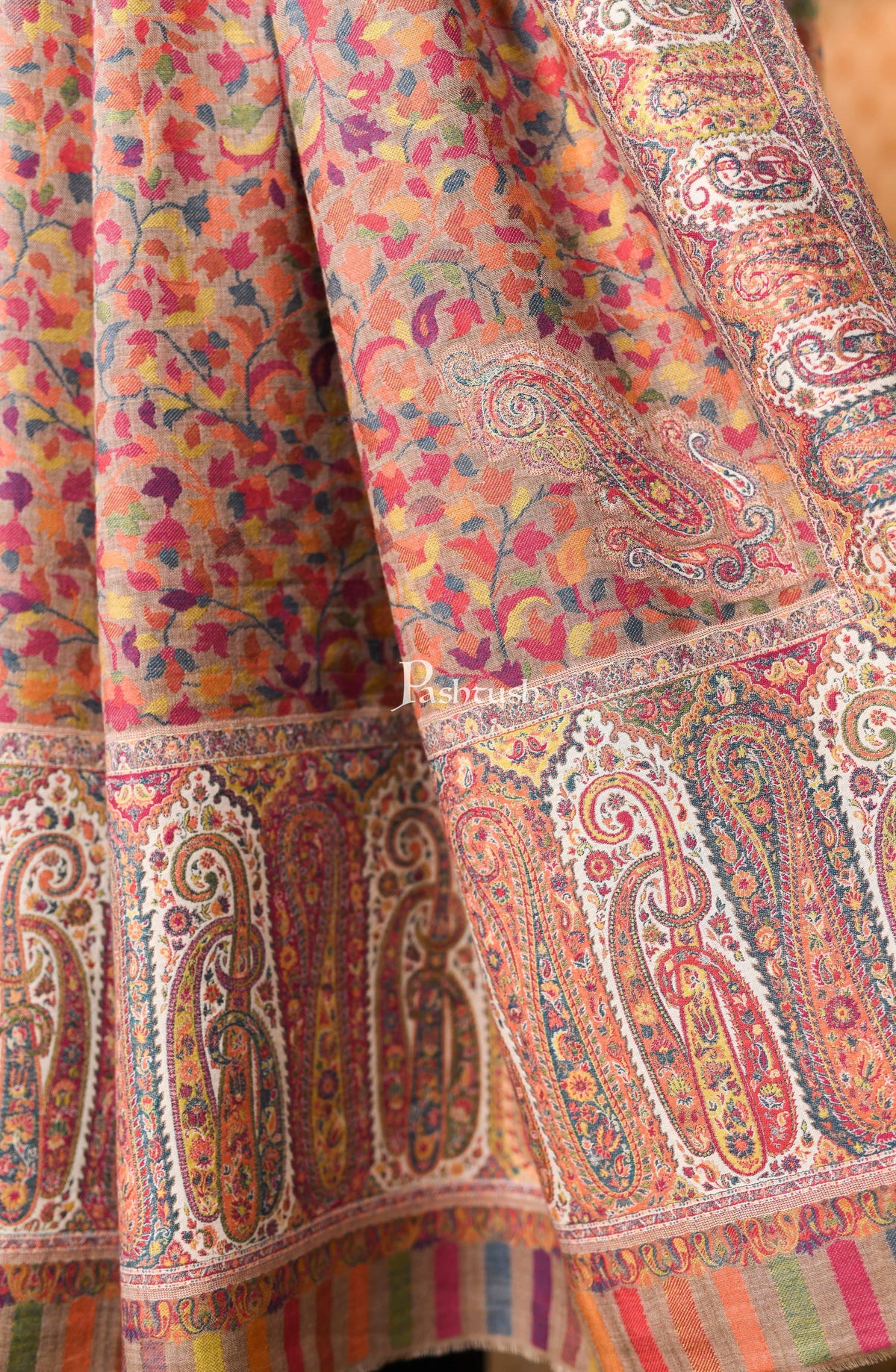 Pashtush India 114x228 Pashtush Mens Fine Wool Kaani Shawl, Full Size, Soft and Warm, beige