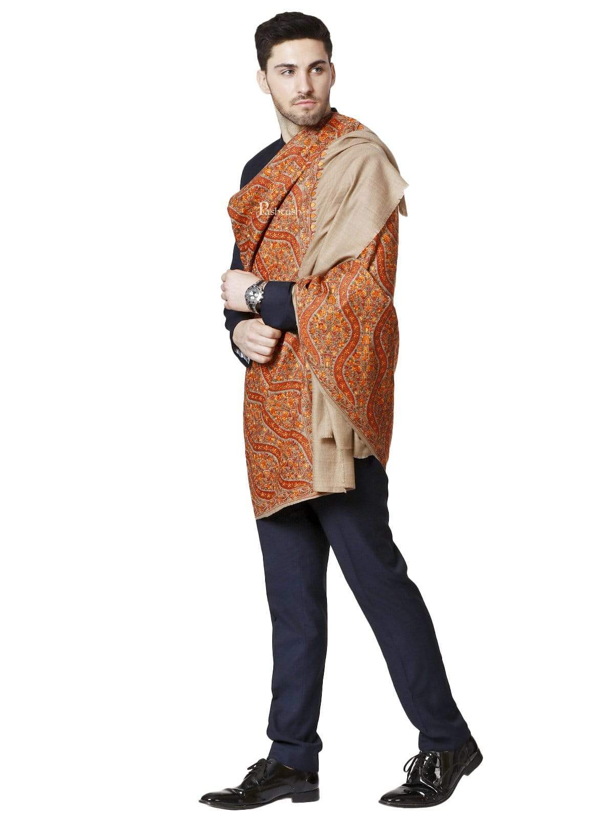 Pashtush India 100x200 PASHTUSH MENS FINE WOOL , KASHMIRI SOZNI EMBROIDERY STOLE