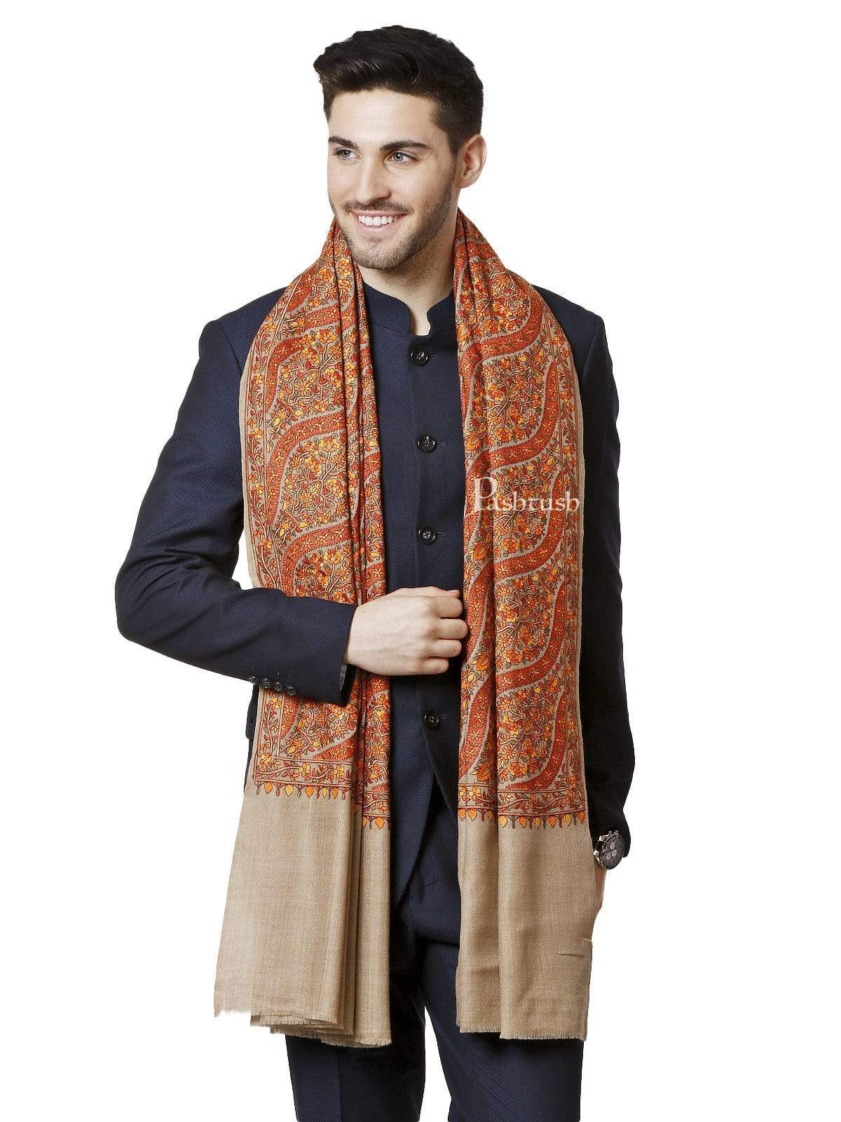 Pashtush India 100x200 PASHTUSH MENS FINE WOOL , KASHMIRI SOZNI EMBROIDERY STOLE