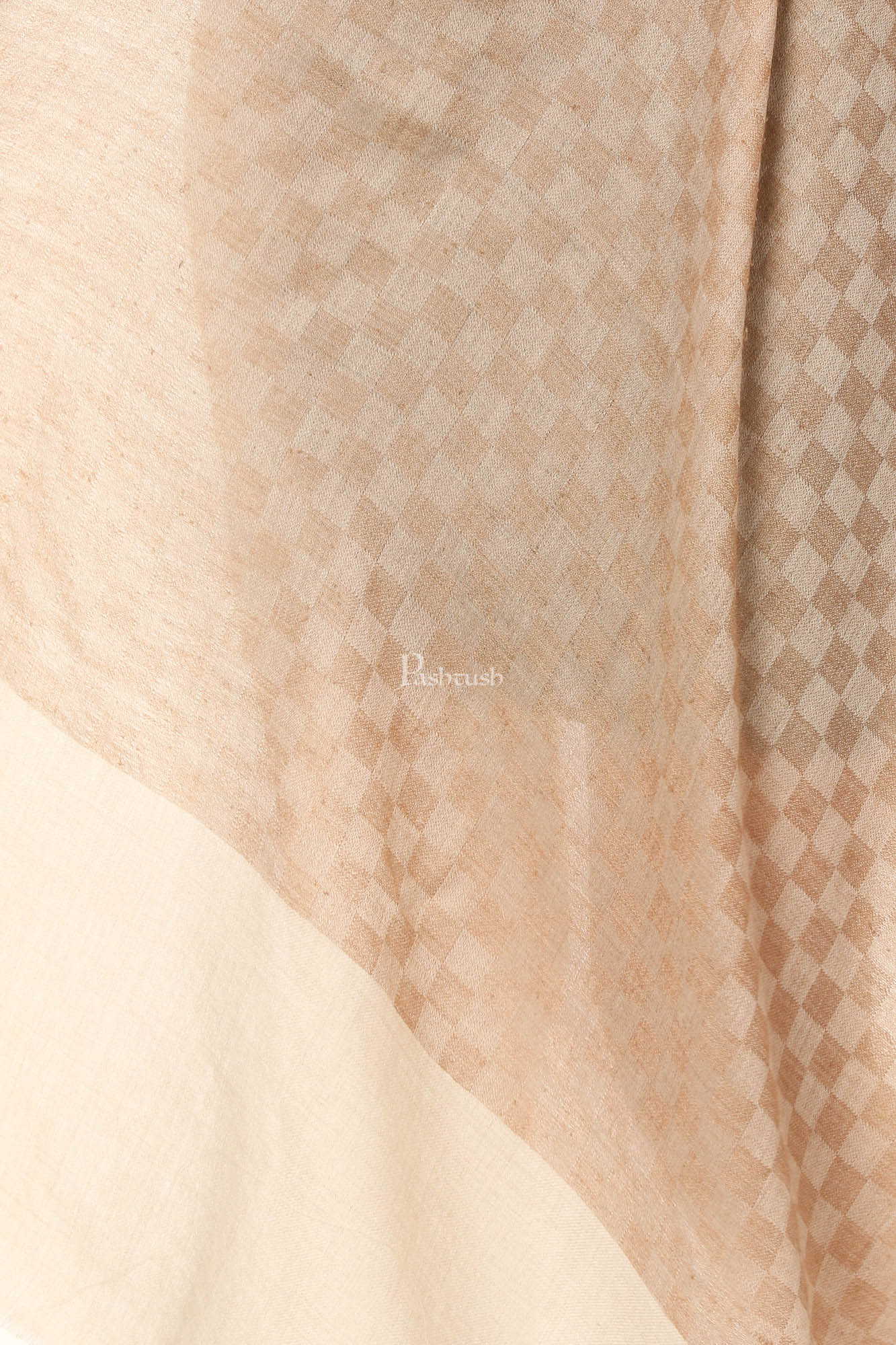 Pashtush India Womens Stoles and Scarves Scarf Pashtush Mens Fine Wool Luxury Checkered Design Scarf, Stole, Weaving Design - Beige