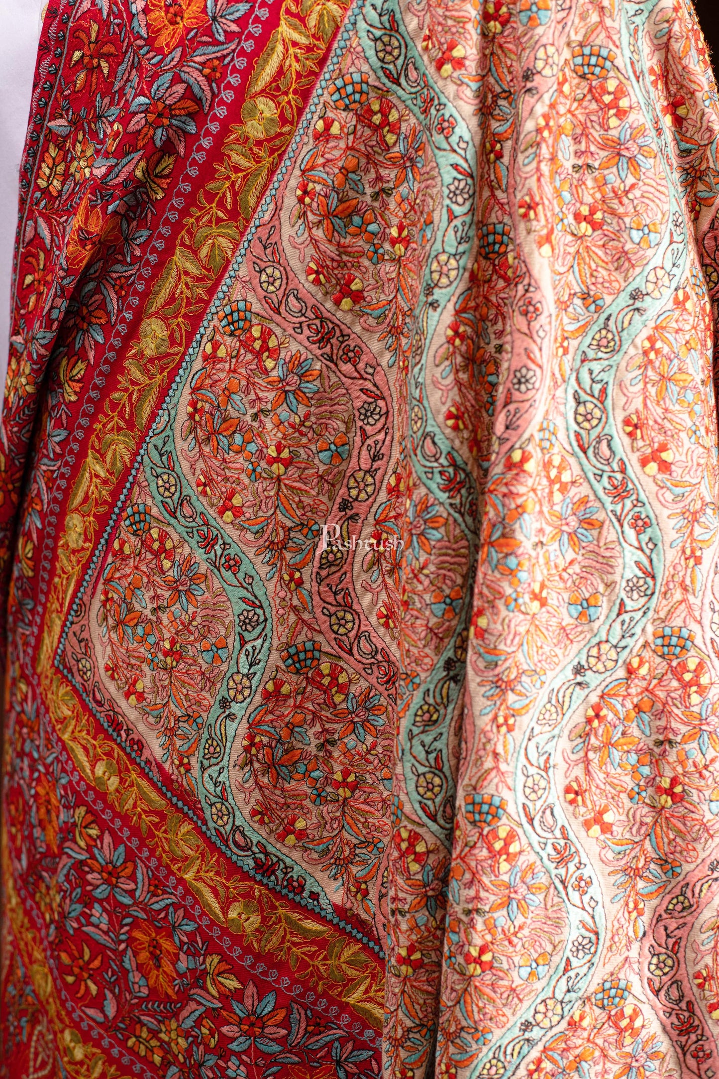 Pashtush India Mens Scarves Stoles and Mufflers Pashtush Mens Fine wool Papier Machè Embroidery Stole, Multicolour