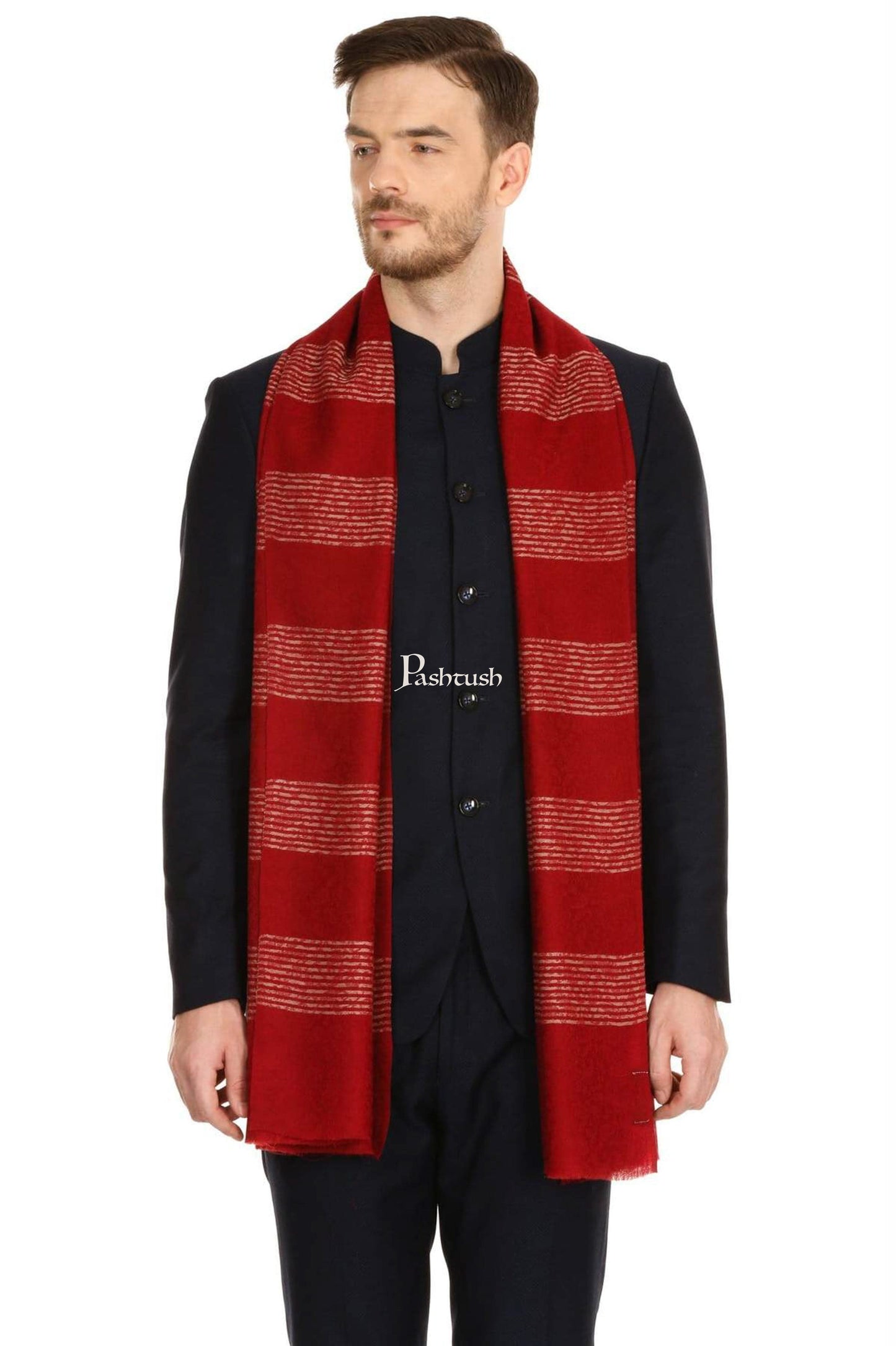 Pashtush India Mens Scarves Stoles and Mufflers Pashtush Mens Fine Wool Reversible Muffler, Soft And Warm - Deep Maroon