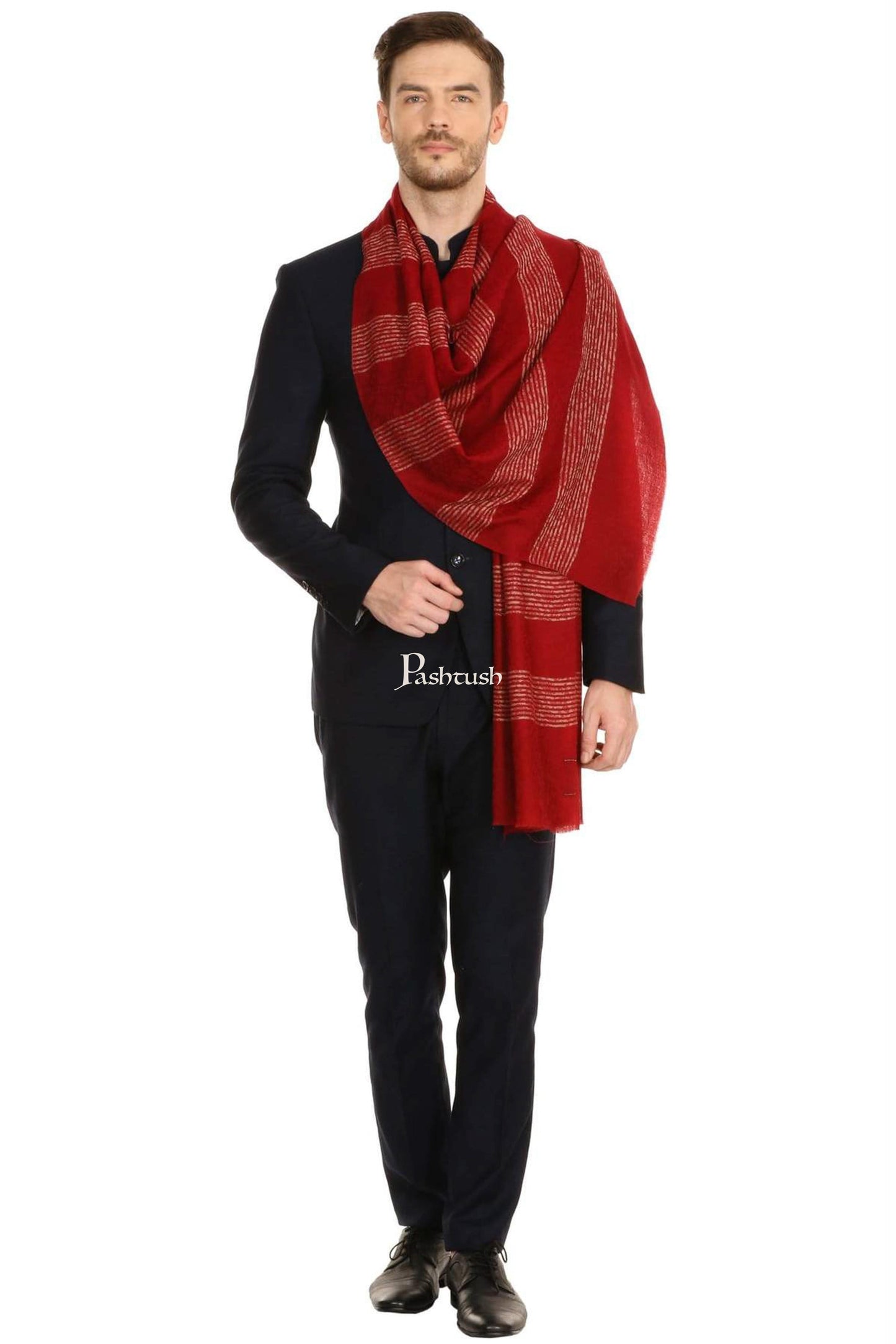 Pashtush India Mens Scarves Stoles and Mufflers Pashtush Mens Fine Wool Reversible Muffler, Soft And Warm - Deep Maroon