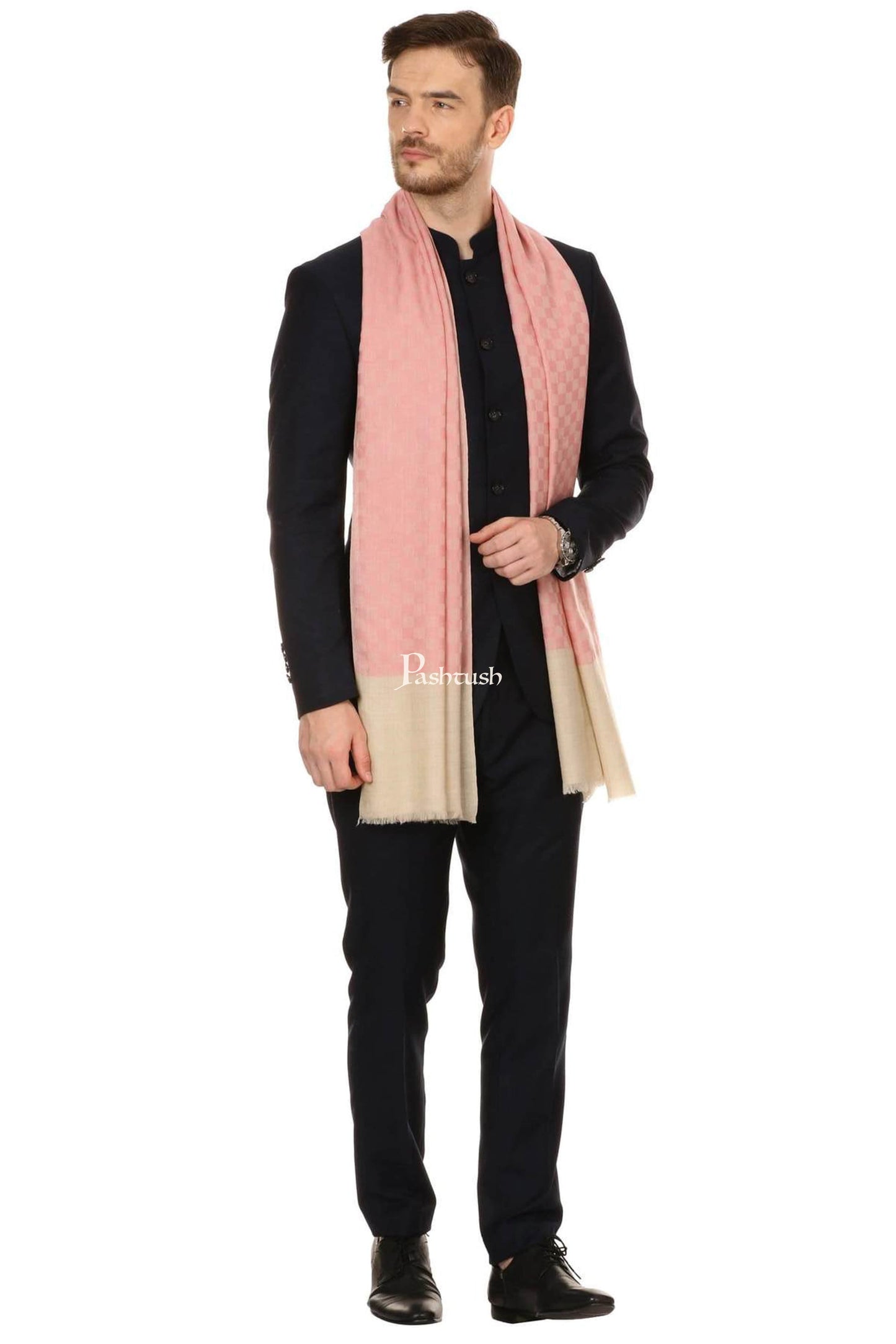 Pashtush India Mens Scarves Stoles and Mufflers Pashtush Mens Fine Wool Reversible Muffler, Soft And Warm - Pink