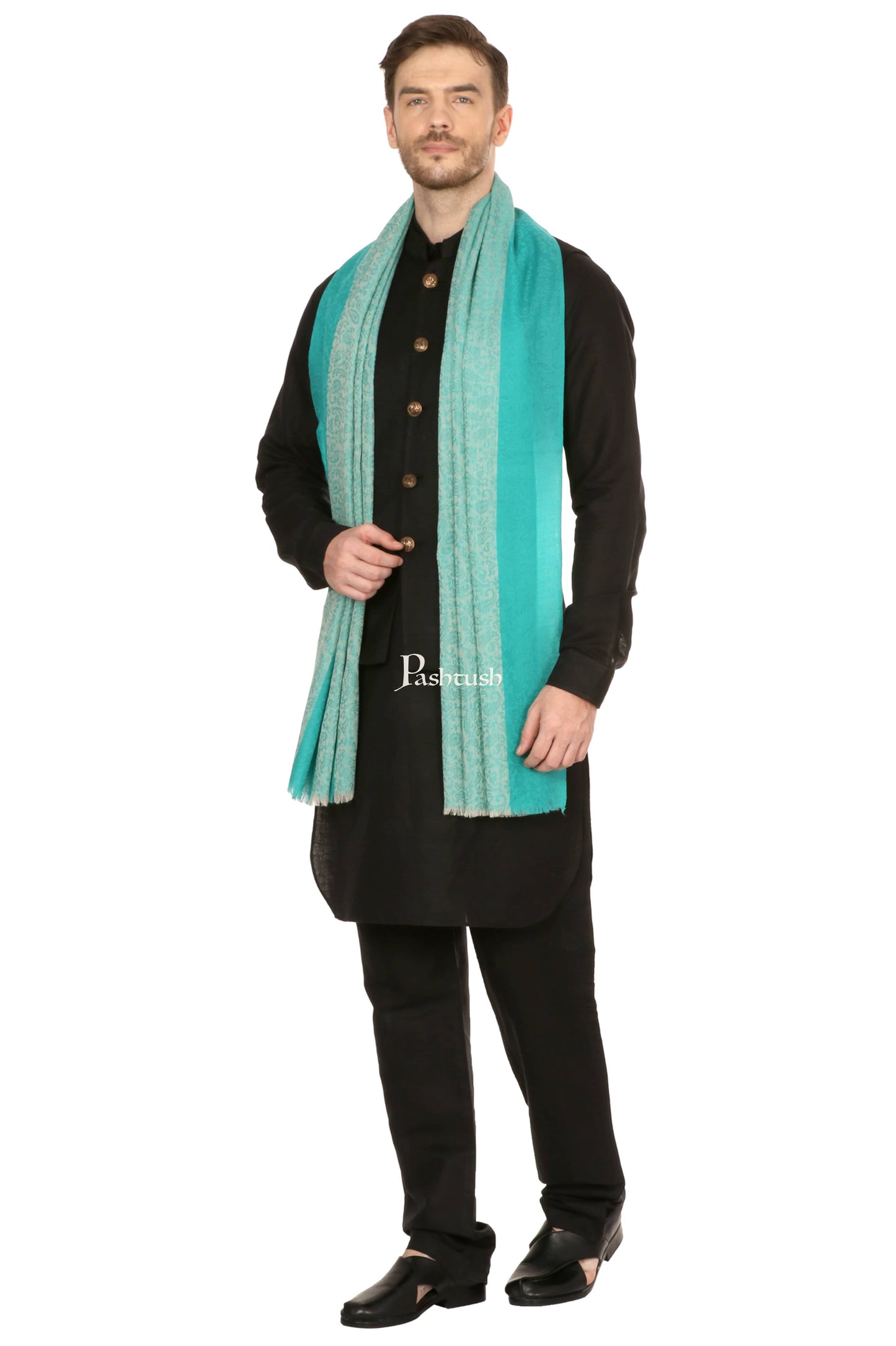Pashtush India Mens Scarves Stoles and Mufflers Pashtush Mens Fine Wool Reversible Muffler, Soft And Warm - Sea Green