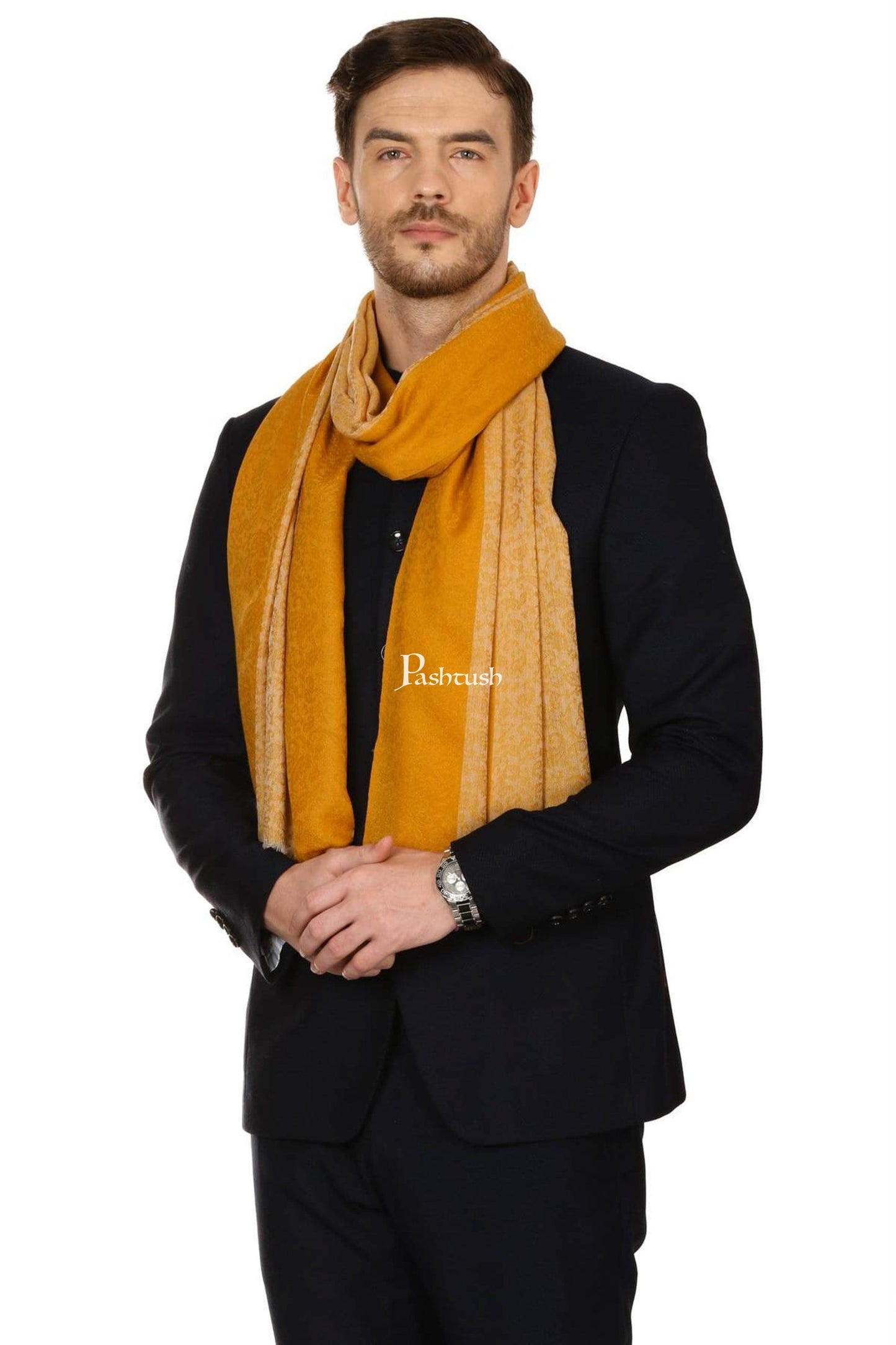Pashtush India Mens Scarves Stoles and Mufflers Pashtush Mens Fine Wool Reversible Muffler, Soft And Warm - Tuscan Sun