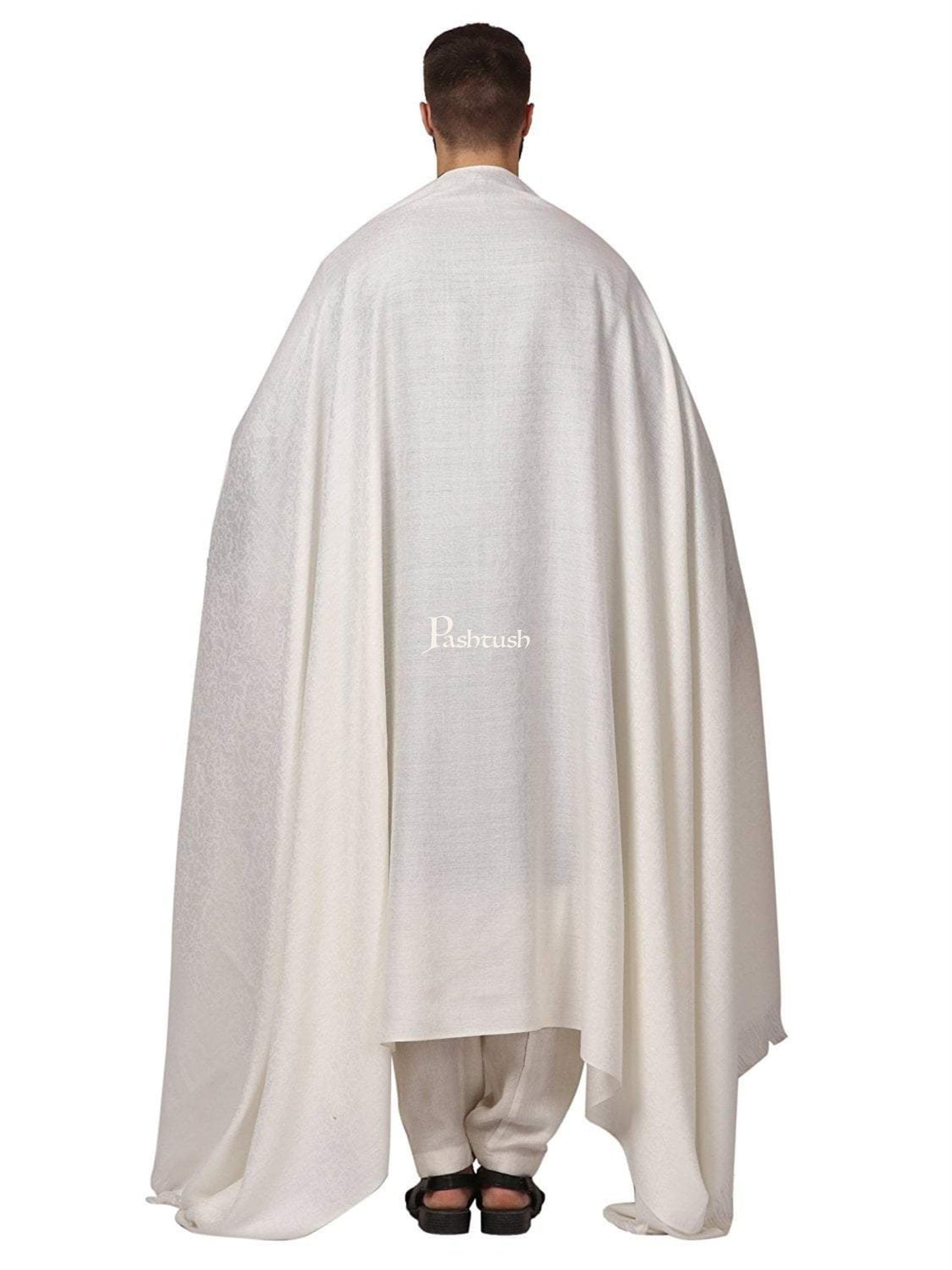 Pashtush India Mens Shawls Gents Shawl Pashtush Mens Fine Wool, Self Design, Full Size Mens, White
