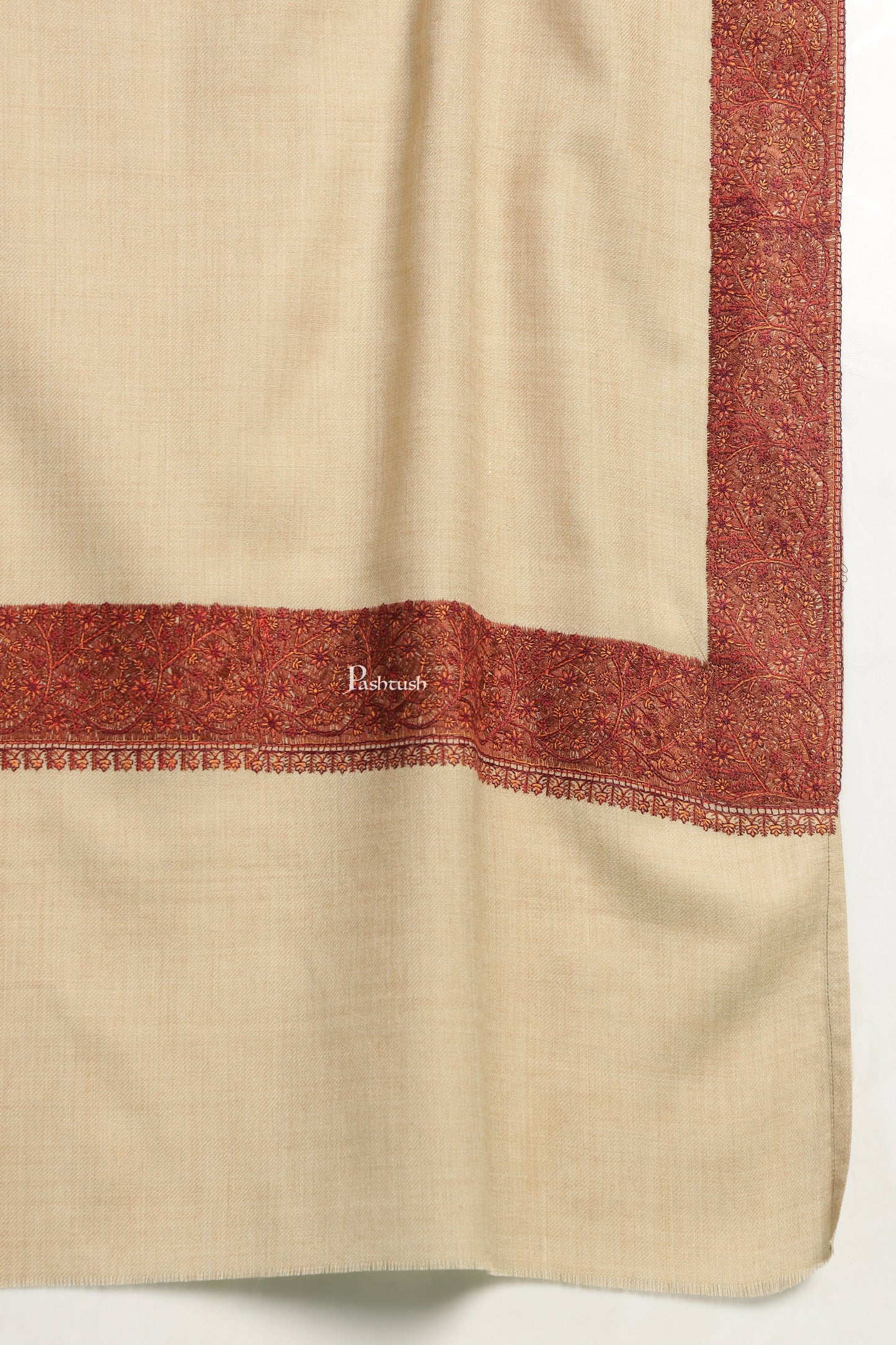 Pashtush India Mens Shawls Gents Shawl Pashtush Mens Fine Wool Shawl, Double Daur Challa Design, Beige