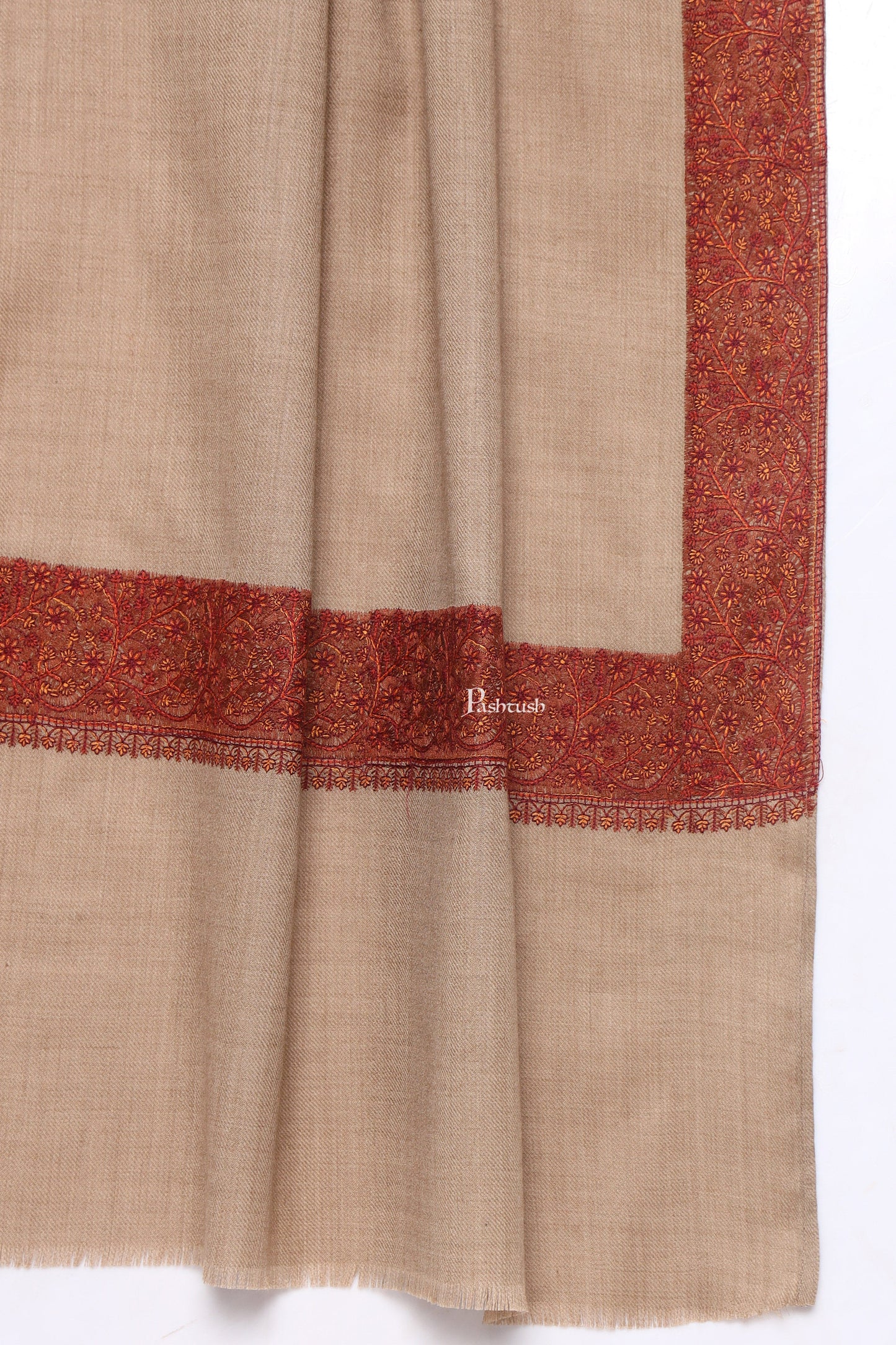 Pashtush India Mens Shawls Gents Shawl Pashtush Mens Fine Wool Shawl, Double Daur Challa Design, Taupe